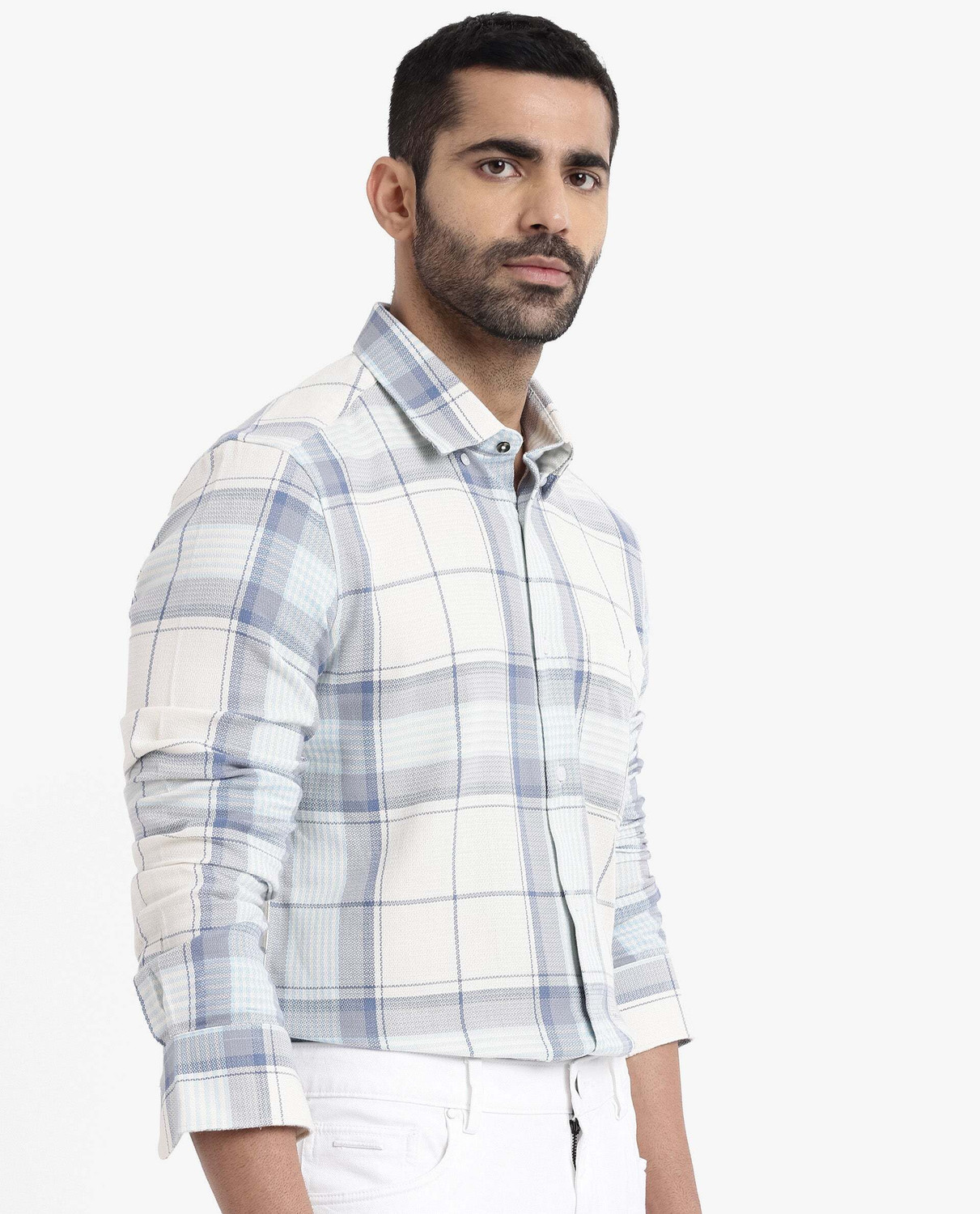 Image of RARE RABBIT Men Checkered Casual White Shirt