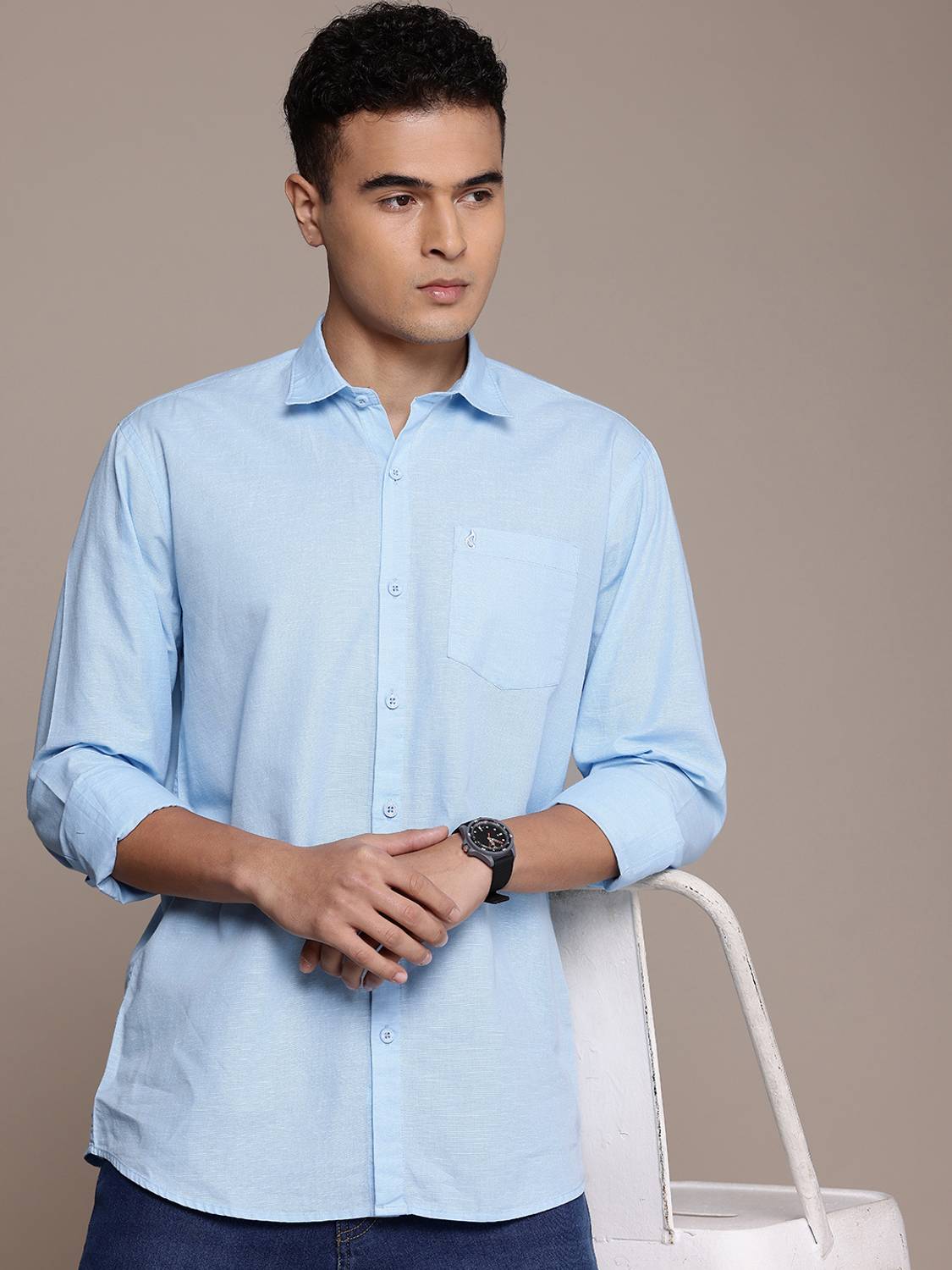 BLUE Men Solid Casual Blue Shirt - Image 1