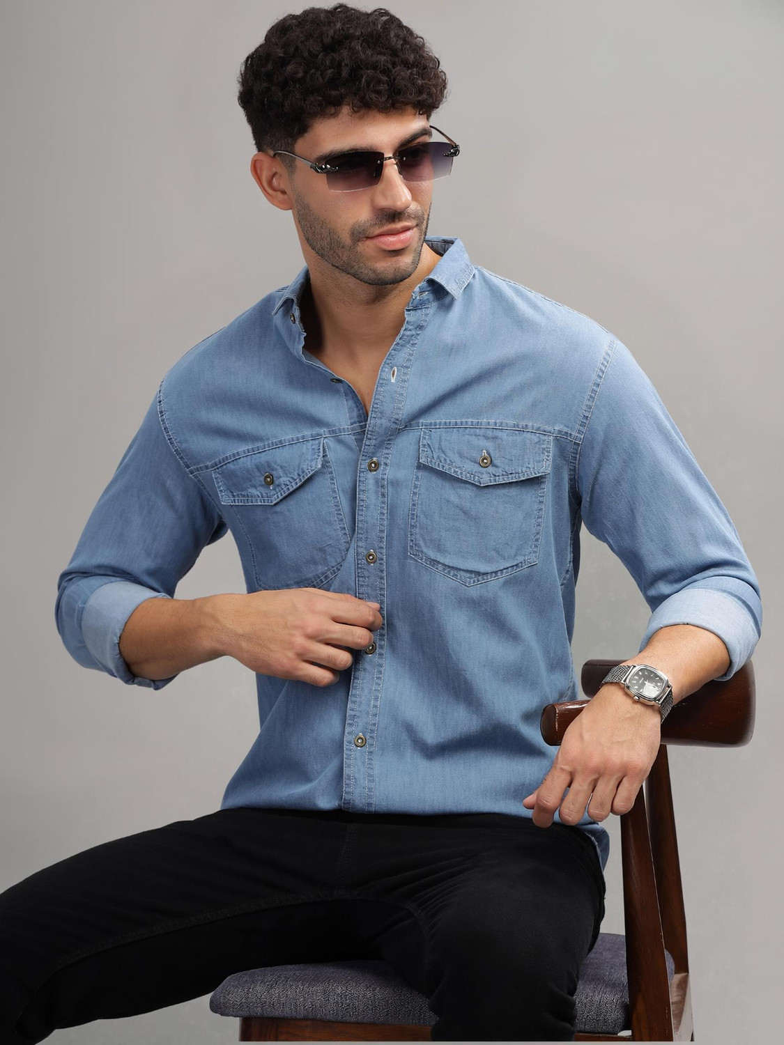 Image of shardha enterprise Men Washed Casual Blue Shirt