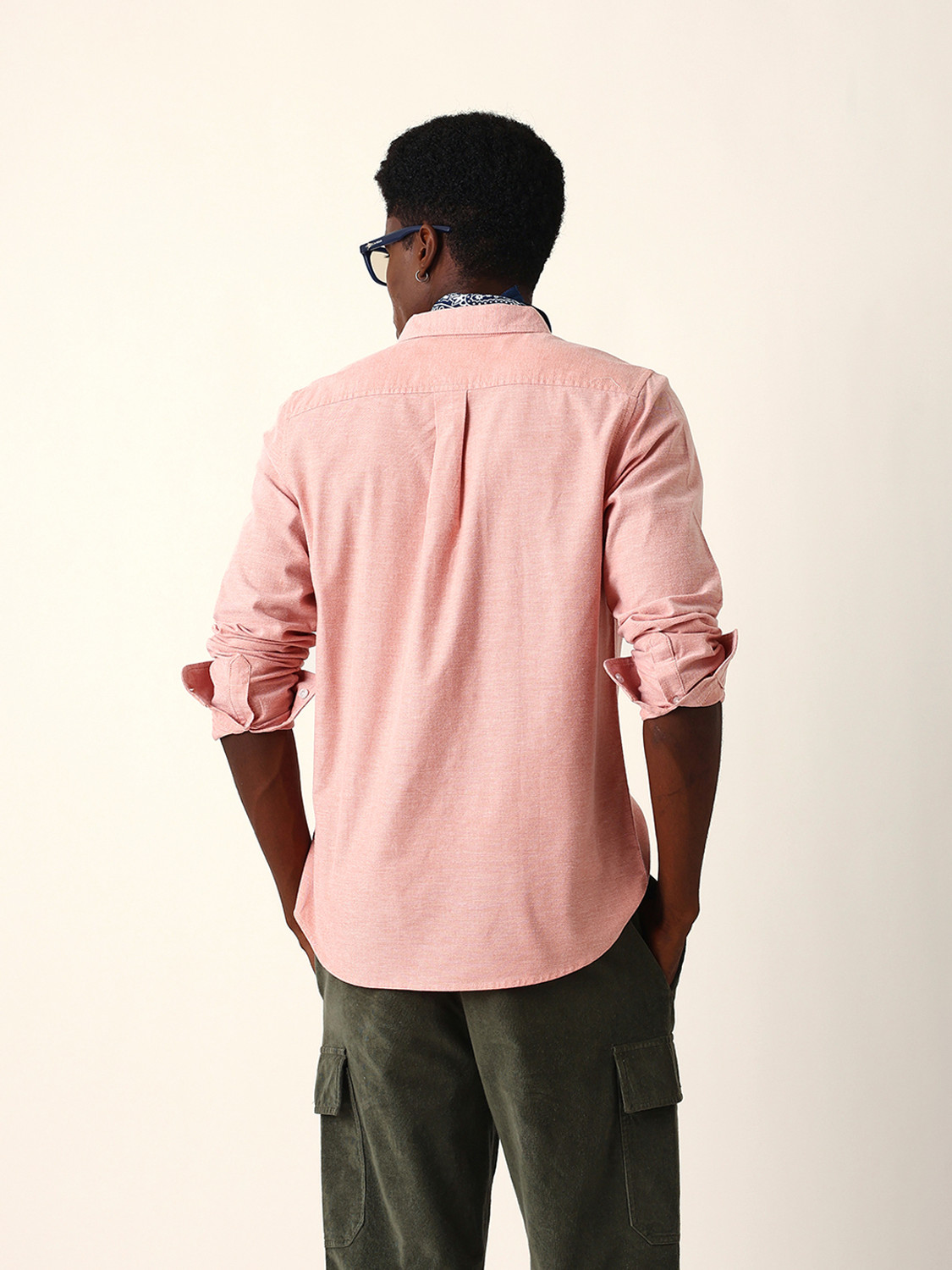 Image of THE BEAR HOUSE Men Solid Casual Pink Shirt