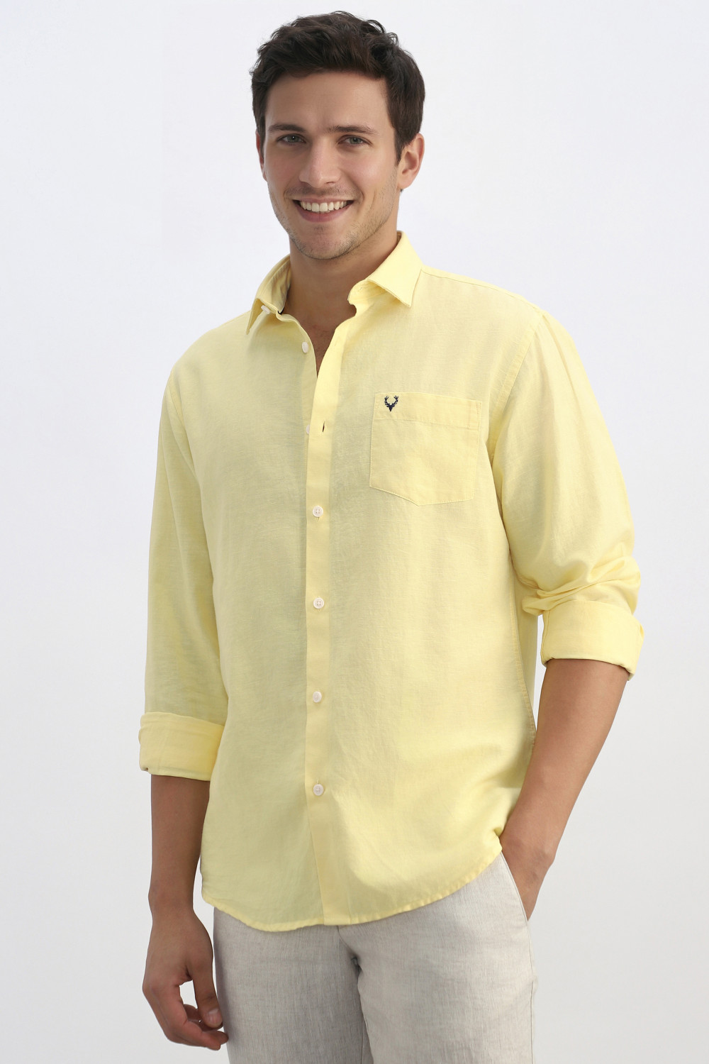 Image of Allen Solly Men Solid Casual Yellow Shirt