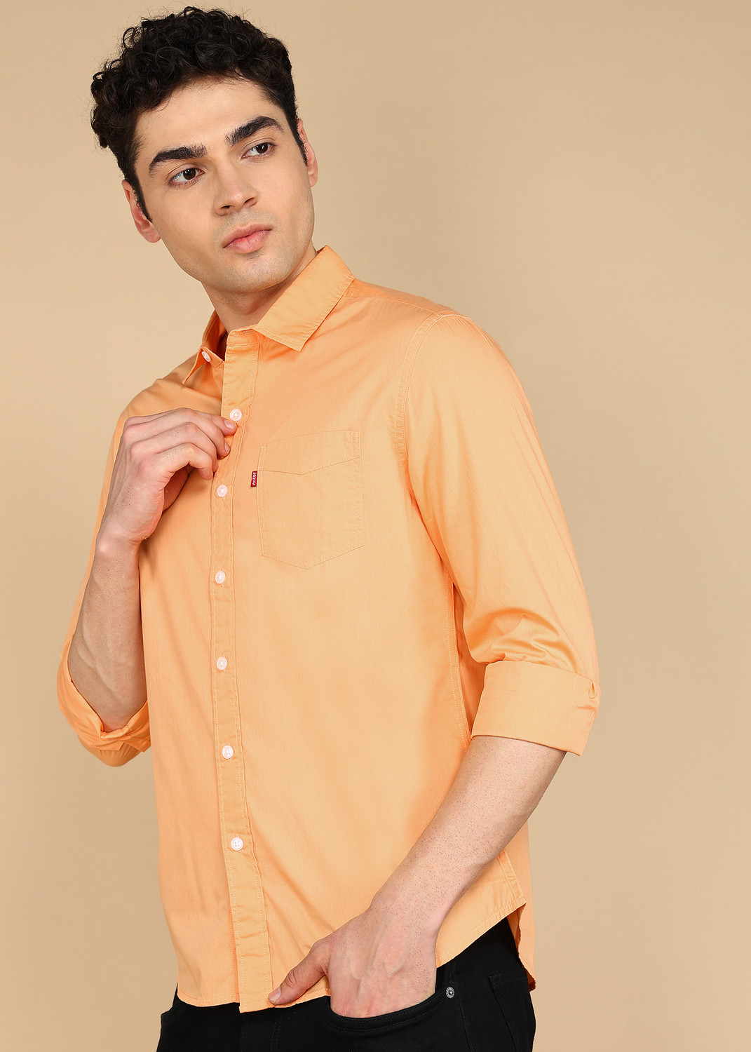 Image of LEVI'S Men Solid Casual Orange Shirt
