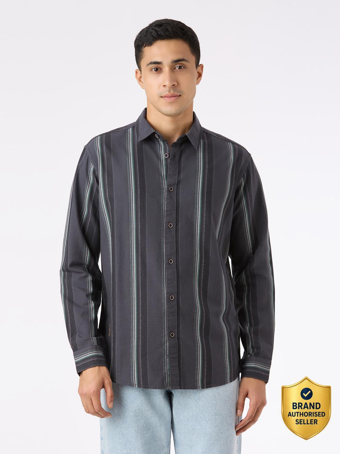 Image of Pepe Jeans Men Striped Casual Grey Shirt