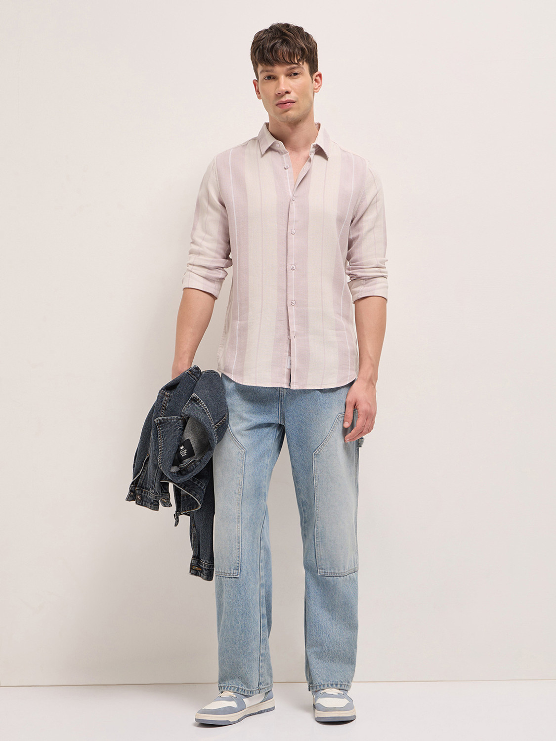 Image of THE BEAR HOUSE Men Striped Casual Pink Shirt