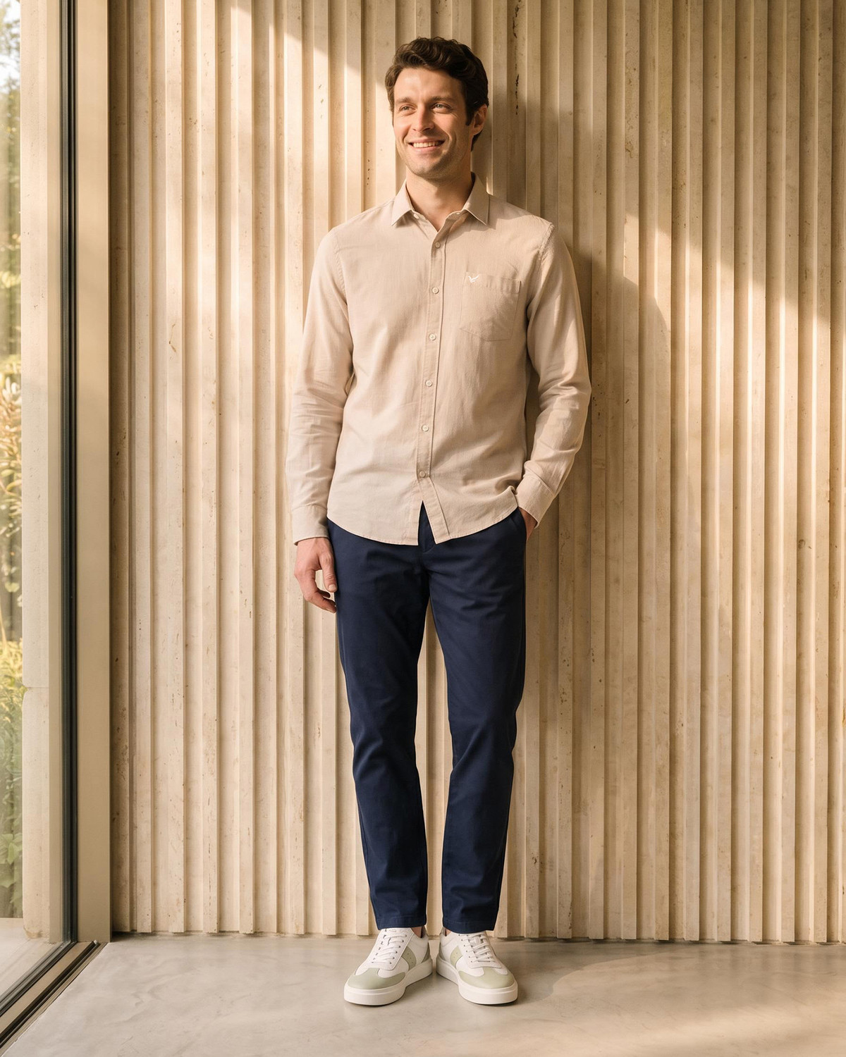 Image of Blackberrys Men Self Design Casual Cream Shirt
