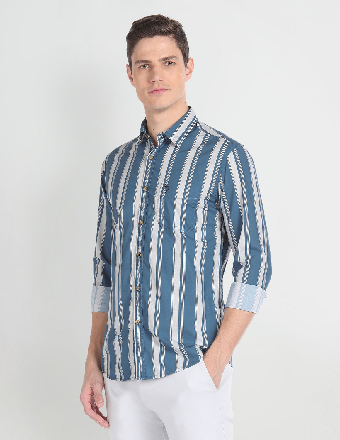 Image of U.S. Polo Assn. Denim Co. Men Striped Casual Blue Shirt