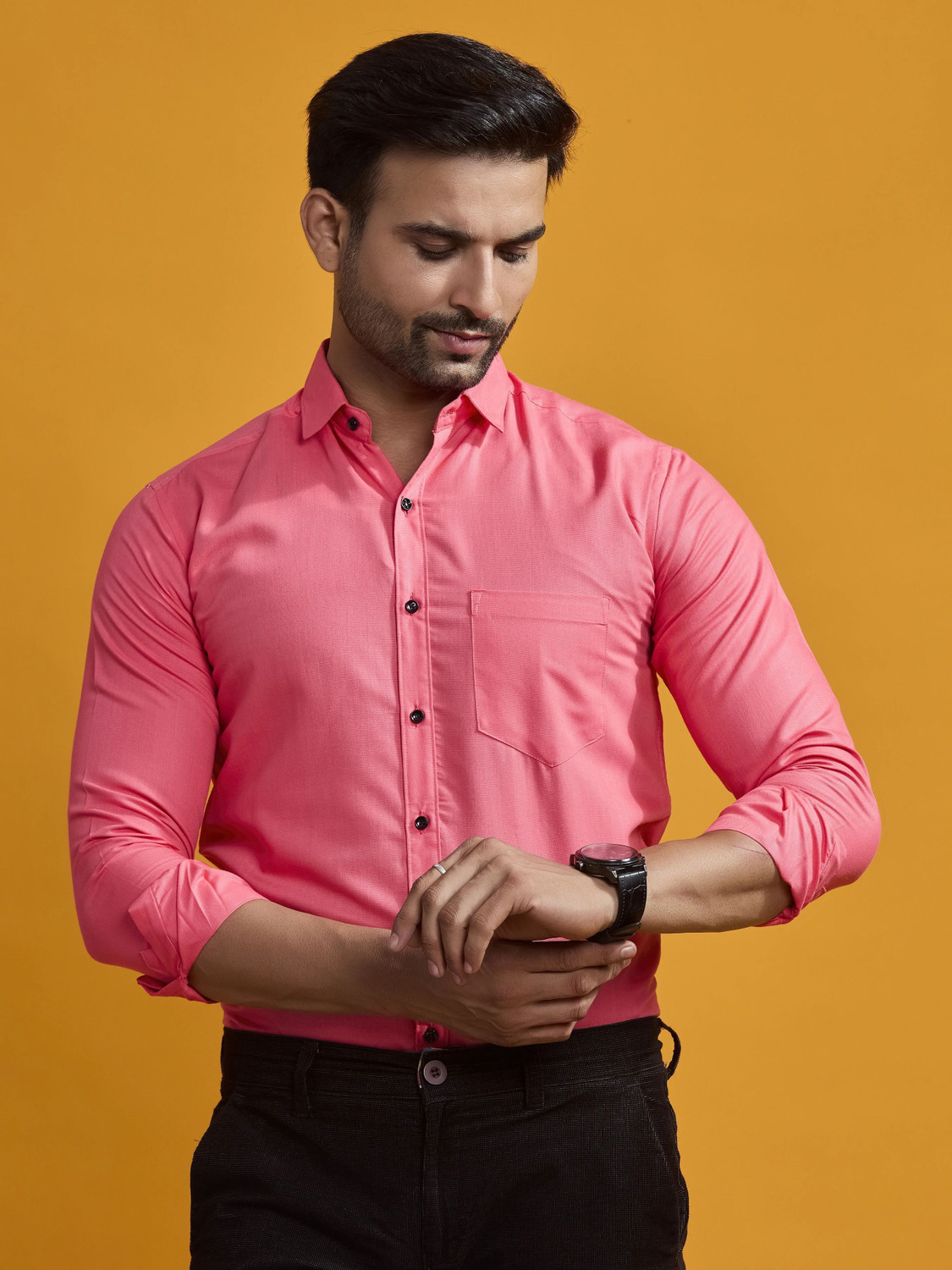 Image of STONEBERG Men Solid Formal Pink Shirt