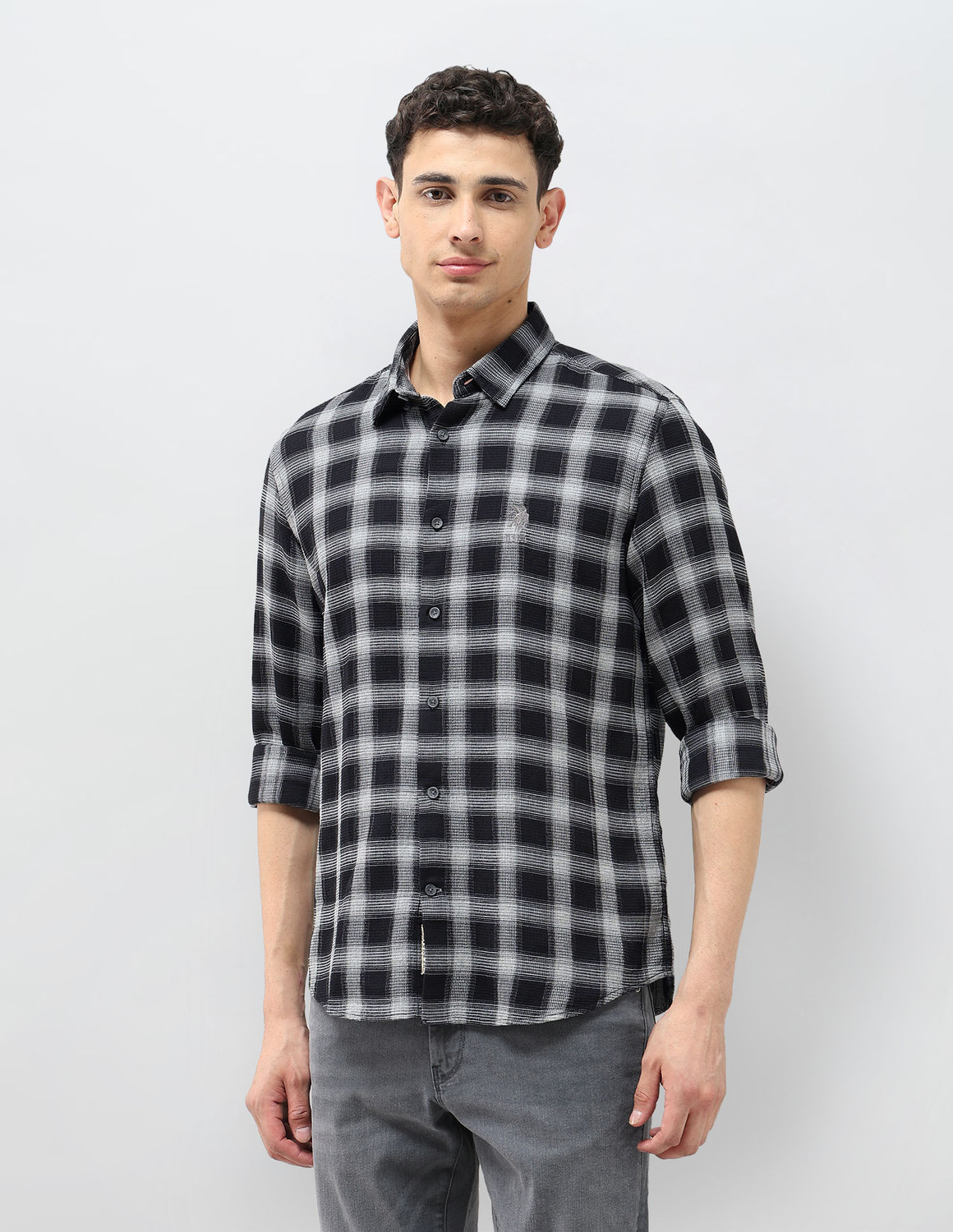 Image of U.S. Polo Assn. Denim Co. Men Checkered Casual Black Shirt