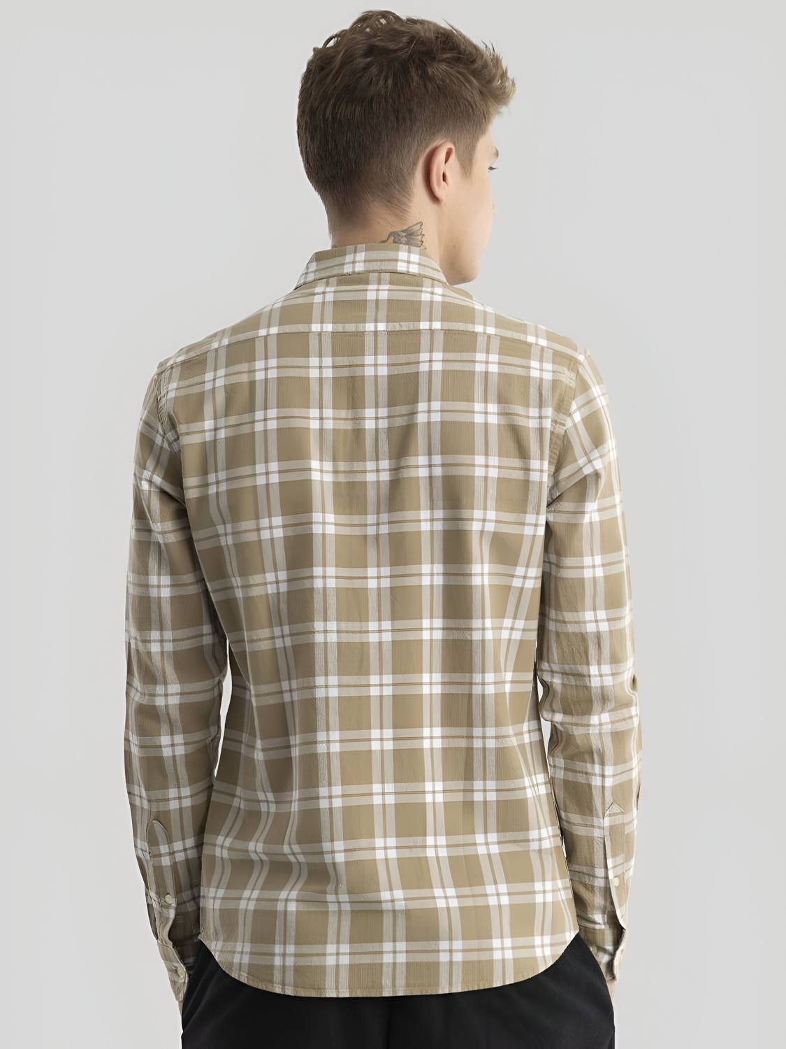 RODEIZ Men Striped Casual Beige Shirt - Image 2