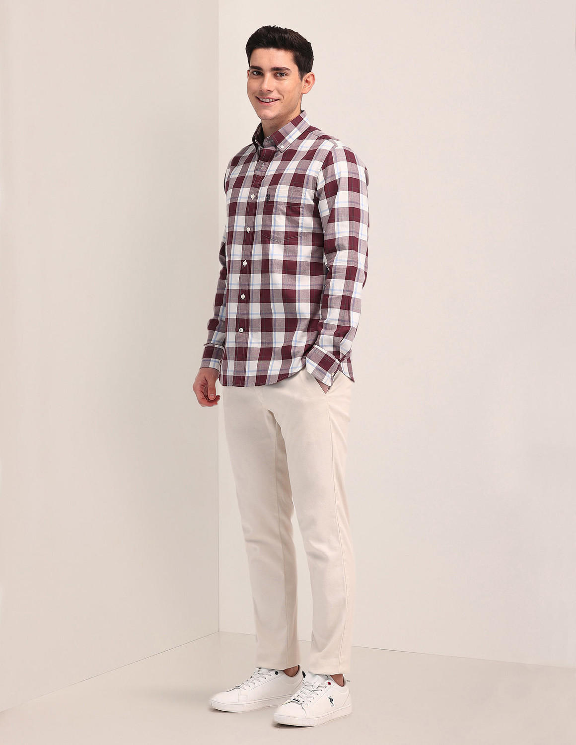 Image of U.S. POLO ASSN. Men Checkered Casual White Shirt