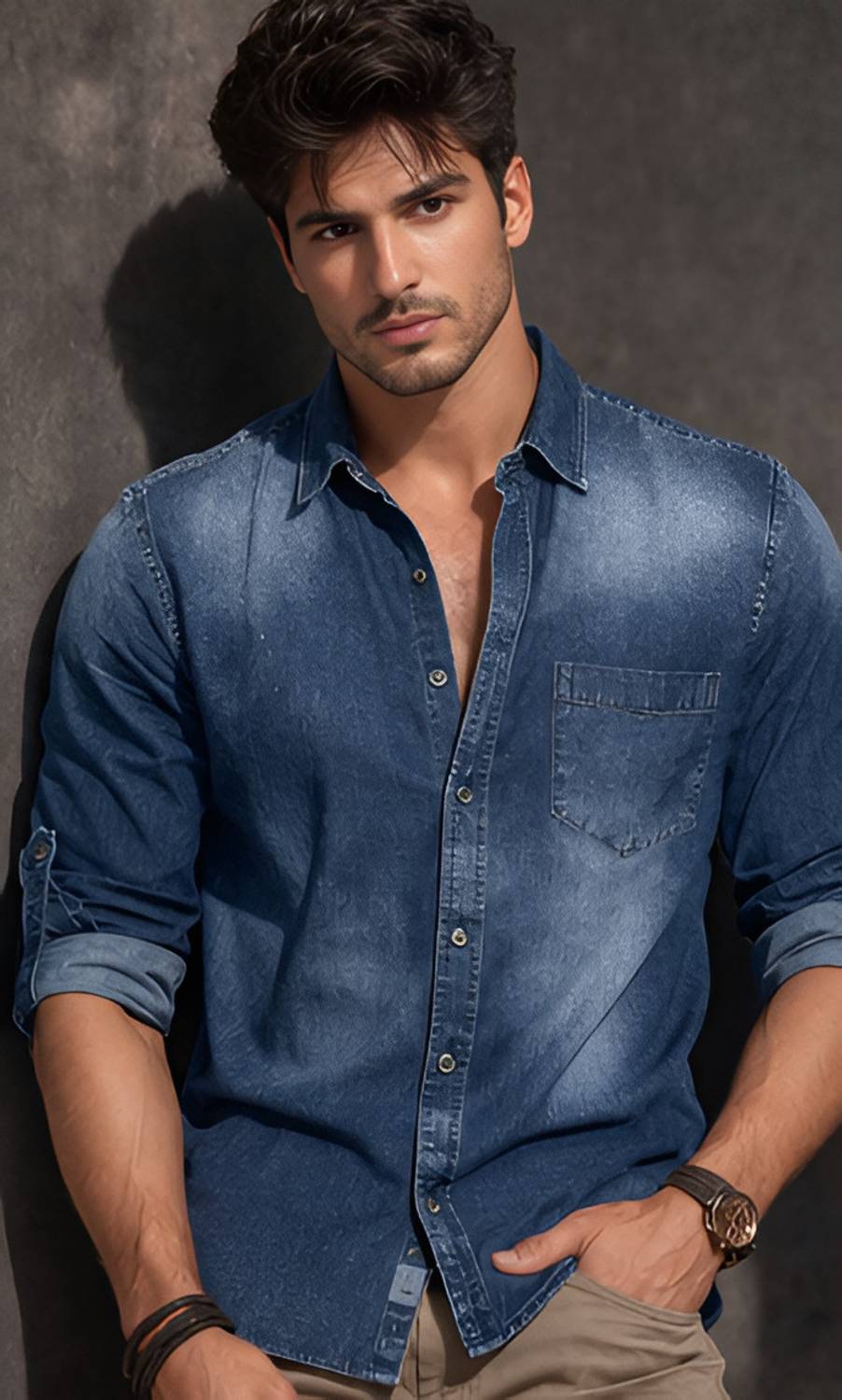 FRANKMEN Men Blue Casual Shirt - Image 1