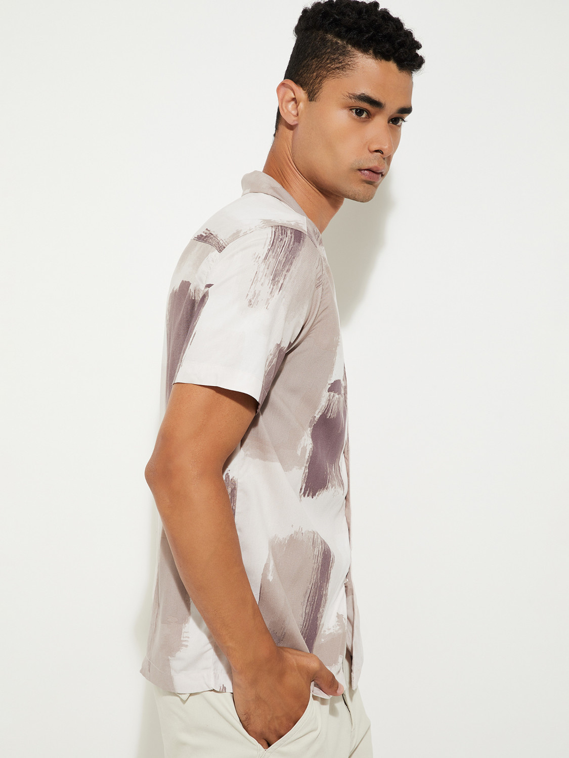 Image of MAX Men Printed Casual Pink Shirt