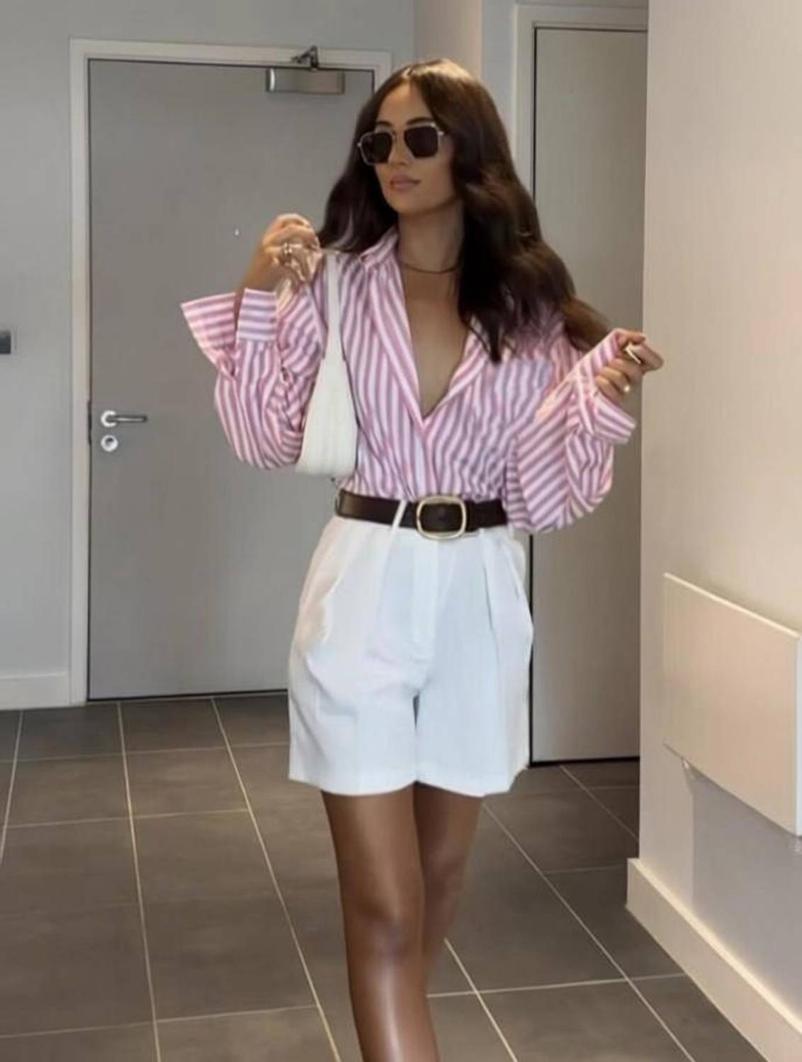 BNS Women Striped Casual Pink Shirt