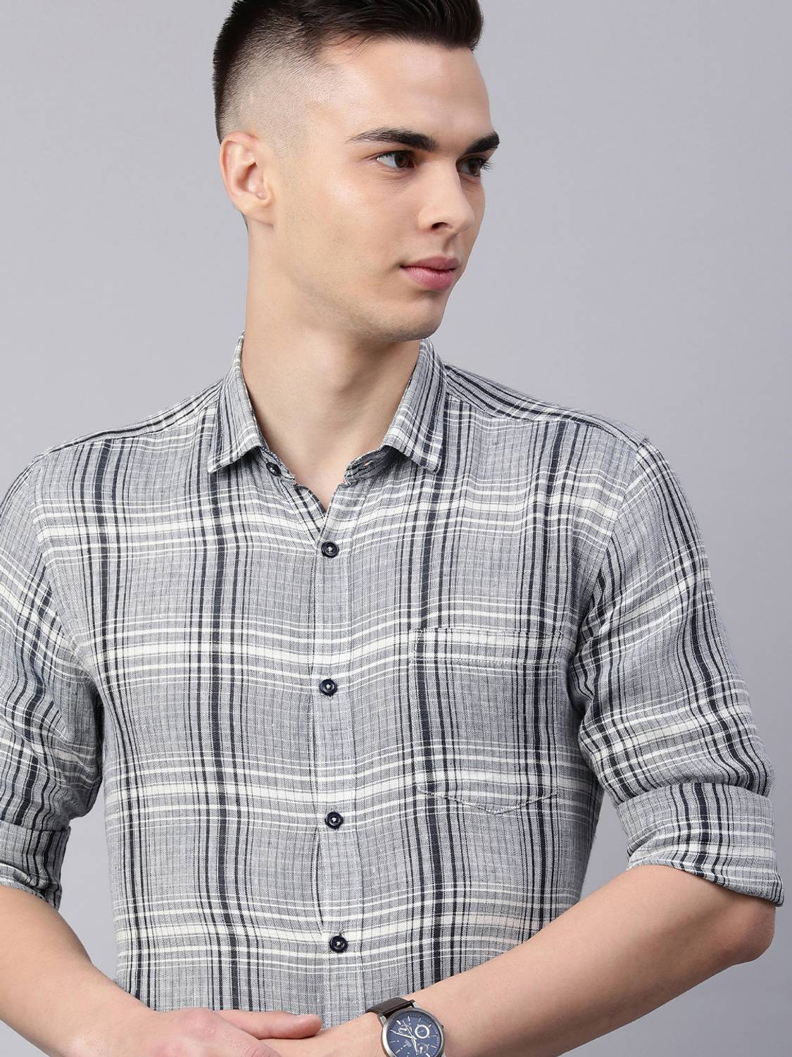 5TH ANFOLD Men Checkered Casual Grey Shirt