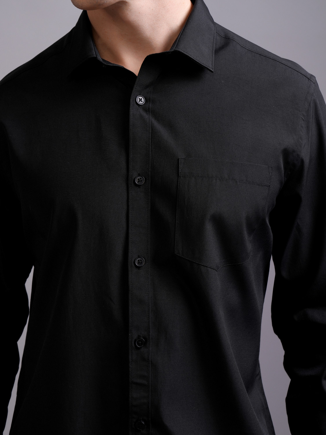 Image of HIGHLANDER Men Solid Formal Black Shirt