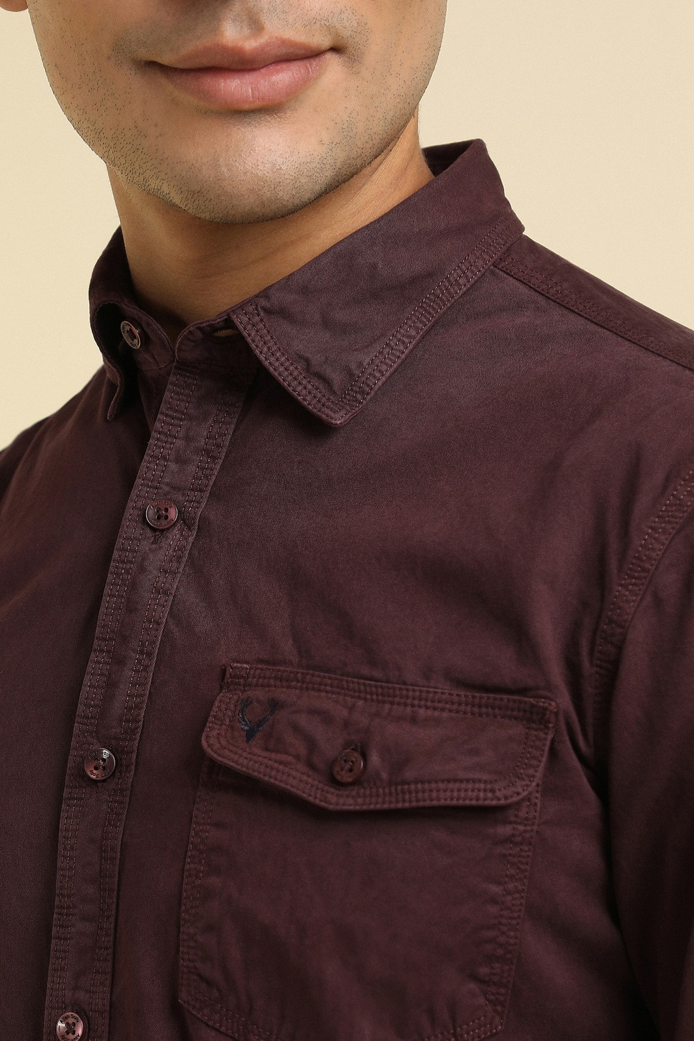 Image of Allen Solly Men Solid Casual Maroon Shirt