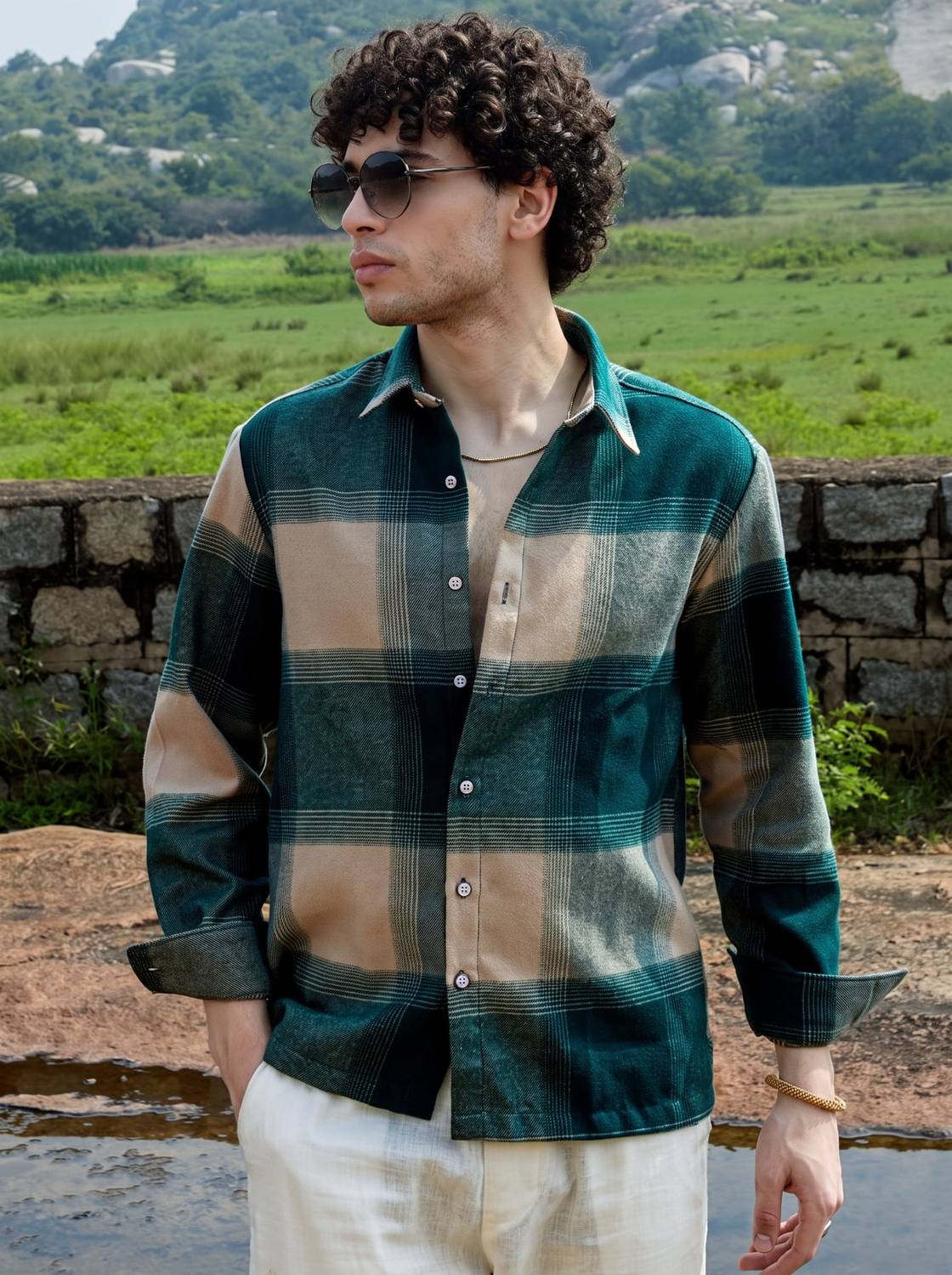 METRONAUT Men Checkered Green Shirt - Image 1