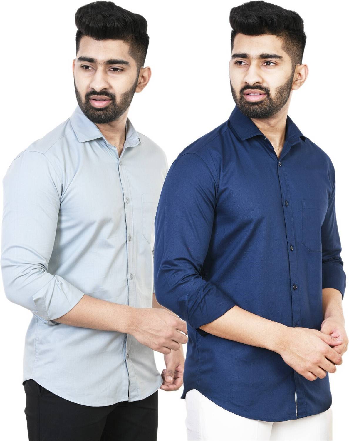 Feel high Men Regular Fit Solid Casual Shirt (Pack of 2)