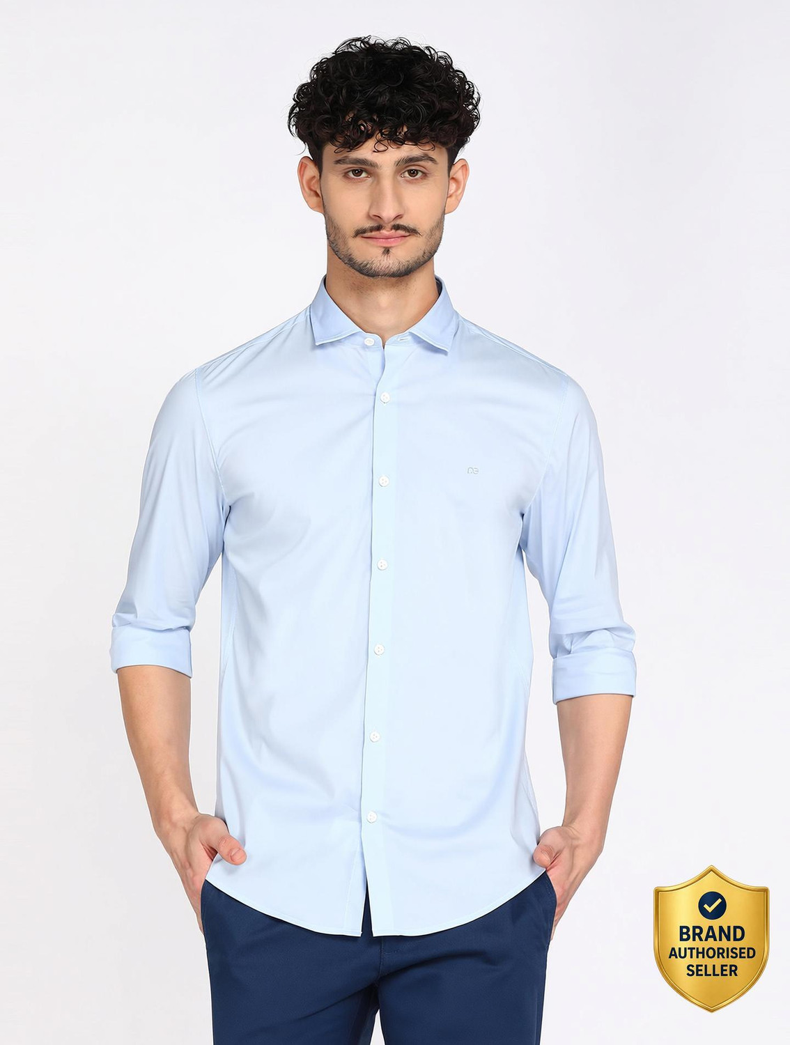 Image of PETER ENGLAND Men Solid Casual Light Blue Shirt