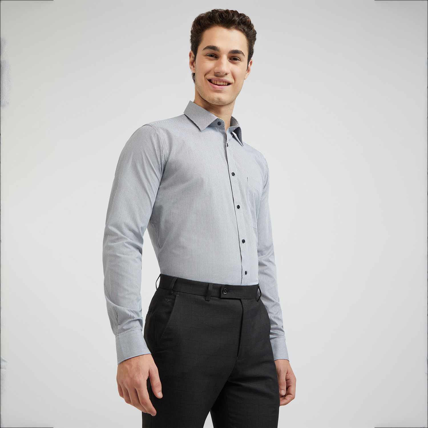 Image of Raymond Men Checkered Formal Black Shirt