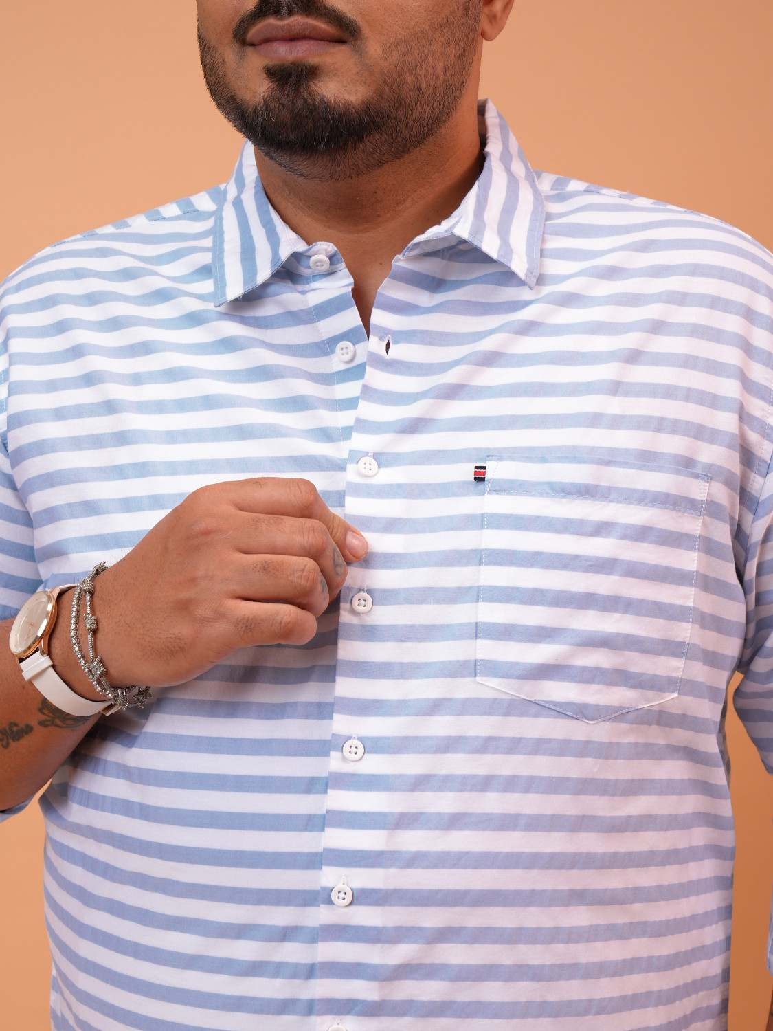 Image of HIGHLANDER Men Striped Casual White Shirt
