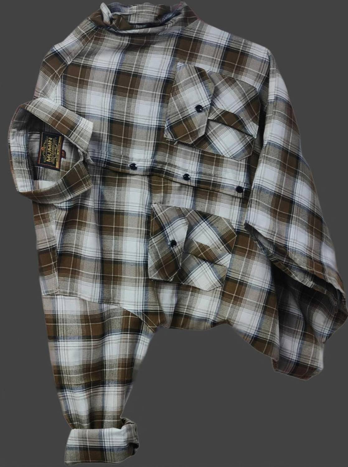 MUMIN Men Checkered Casual Brown, White Shirt - Image 1