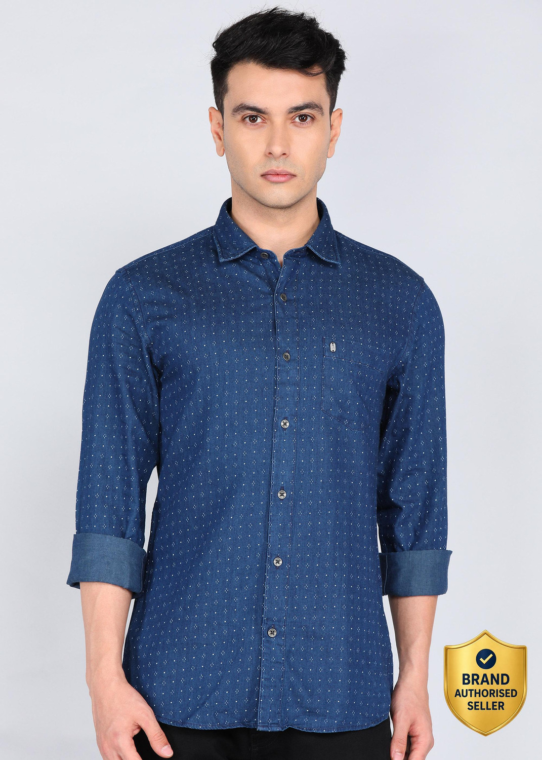 Image of PETER ENGLAND Men Printed Formal Blue Shirt