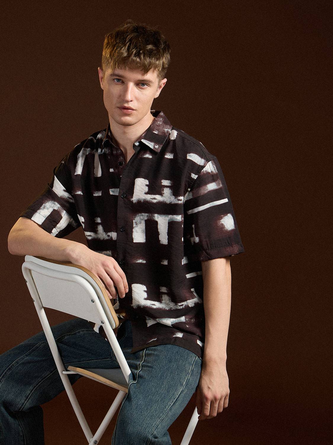 THE BEAR HOUSE Men Printed Casual Brown Shirt