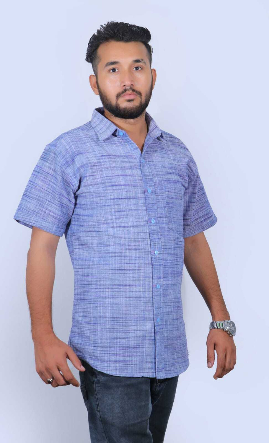 Image of Zohan Men Checkered Casual Blue Shirt