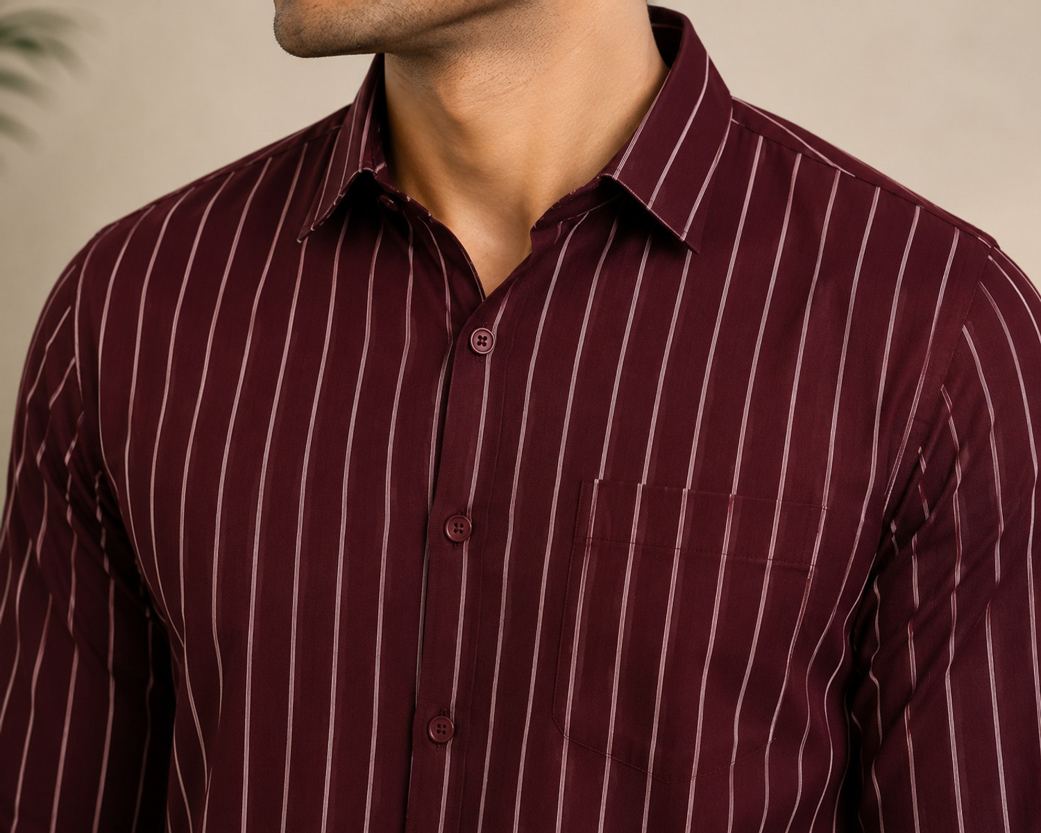 Image of FUBAR Men Striped Casual Maroon Shirt