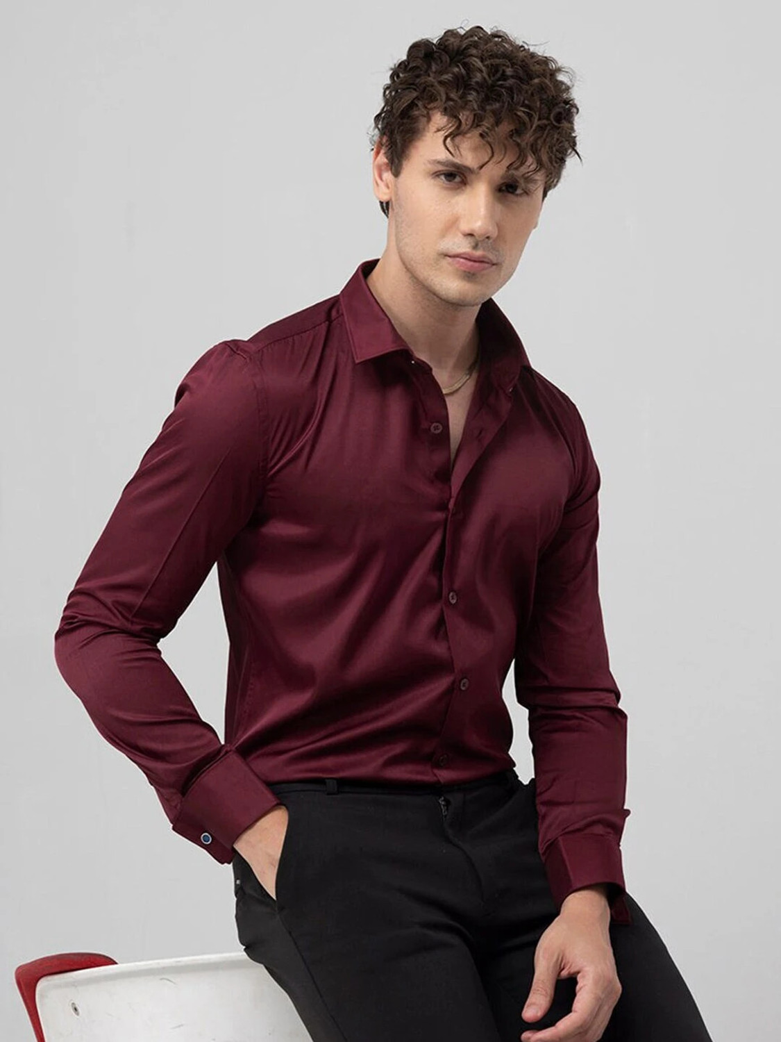 Image of Snitch Men Solid Casual Maroon Shirt