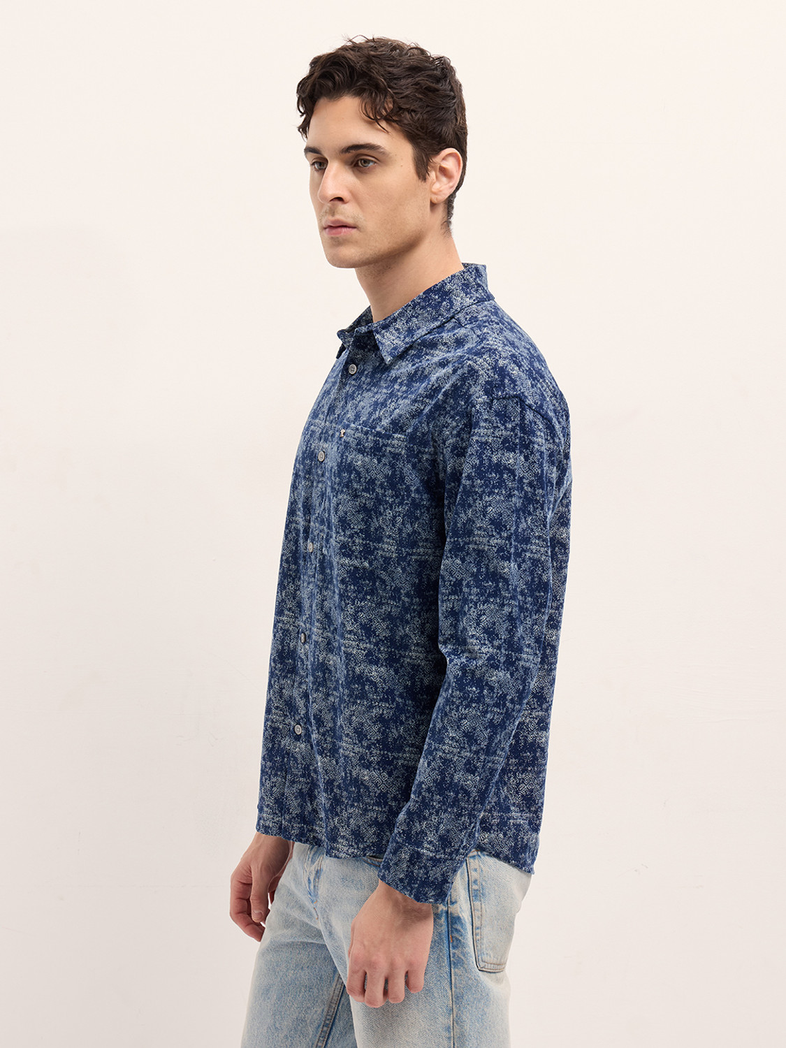 Image of THE BEAR HOUSE Men Printed Casual Blue Shirt