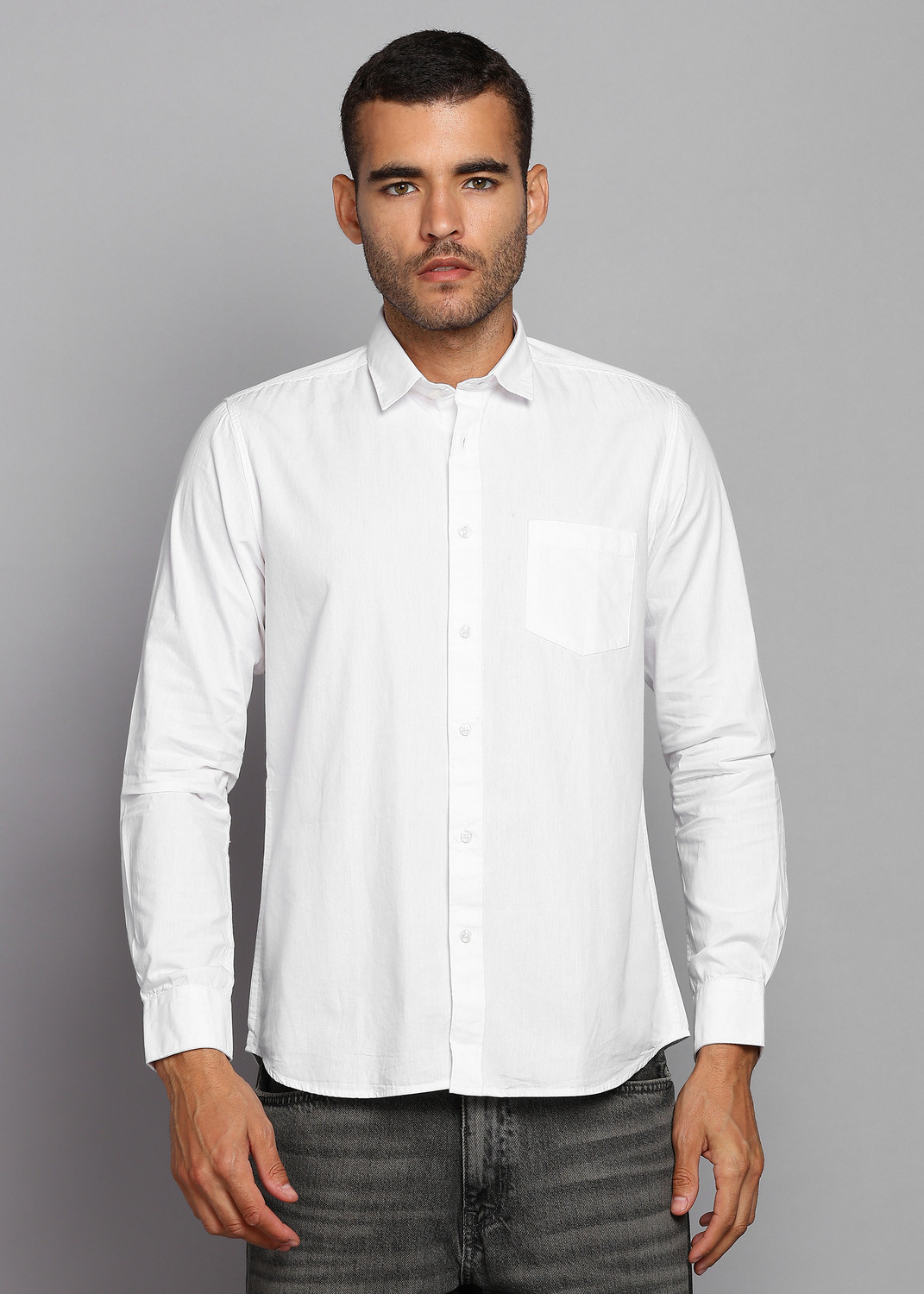 Image of LAWMAN Men Solid Casual White Shirt