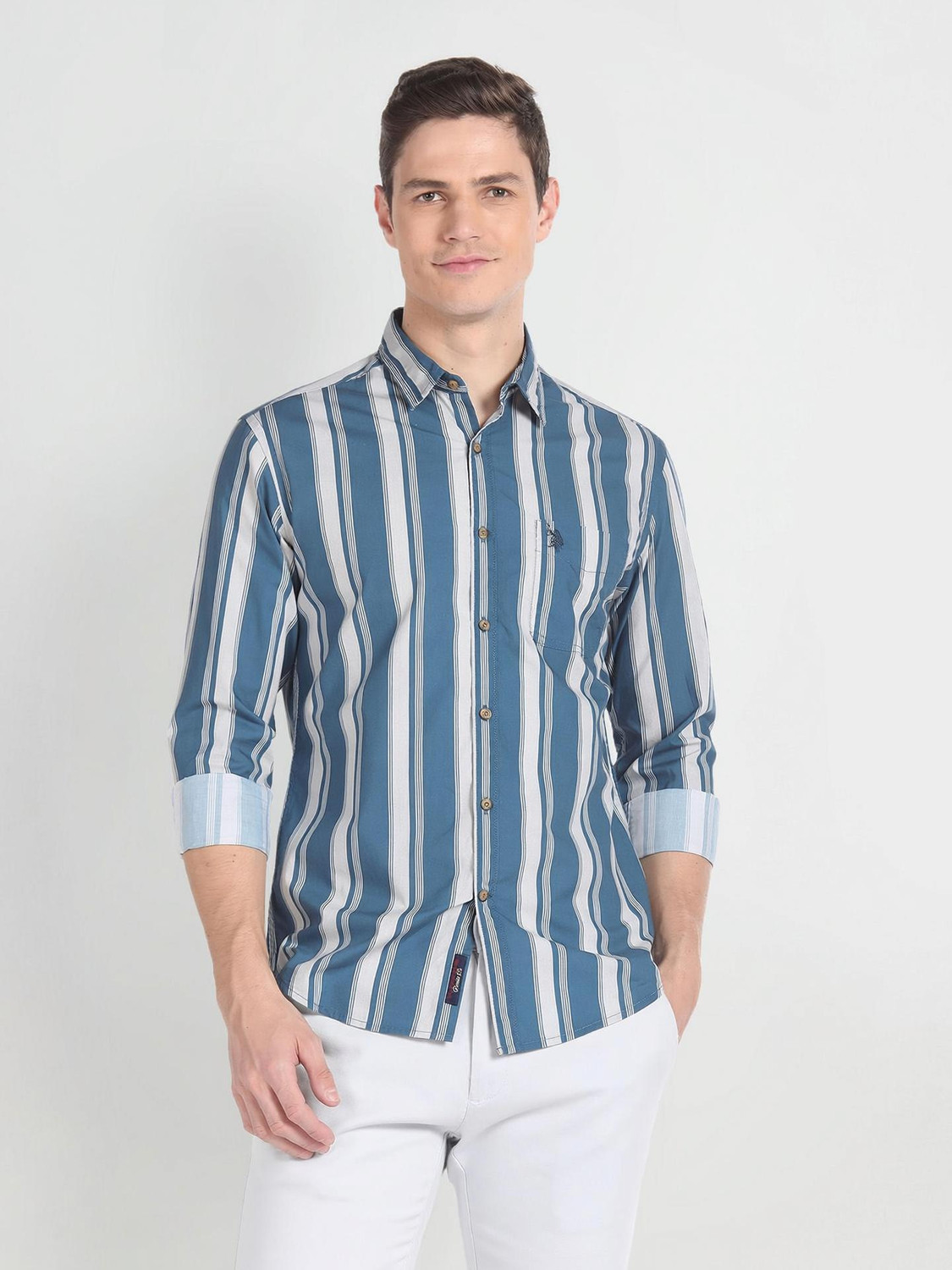 Image of U.S. Polo Assn. Denim Co. Men Striped Casual Blue Shirt