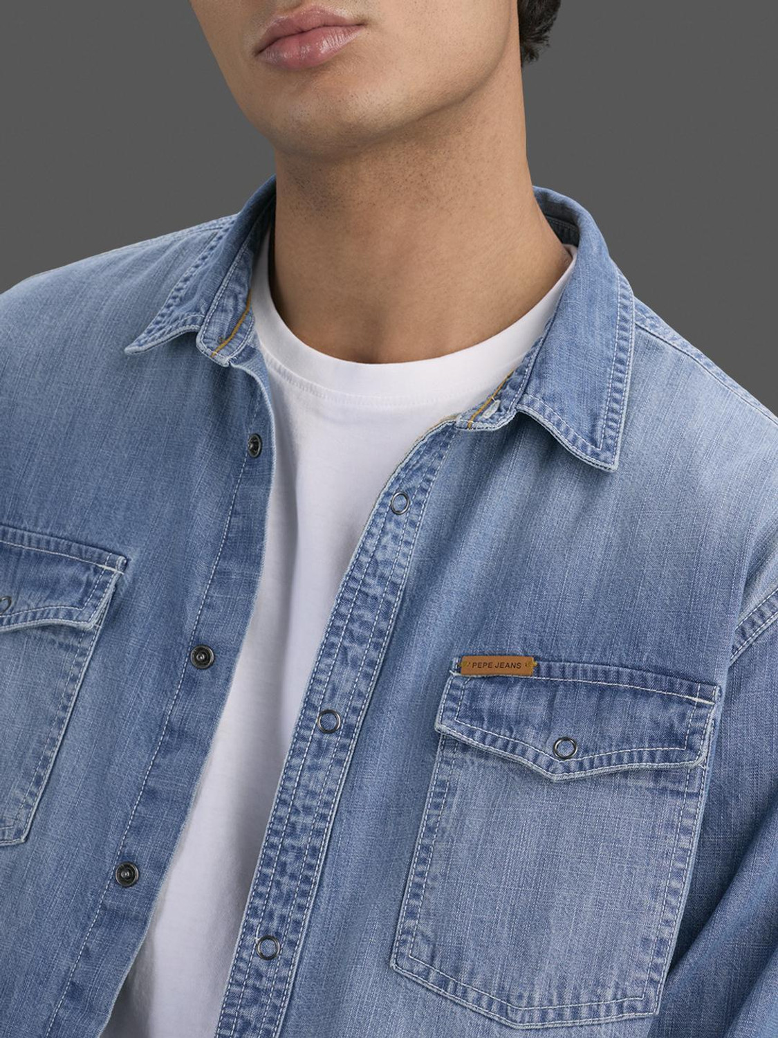 Image of Pepe Jeans Men Solid Casual Blue Shirt