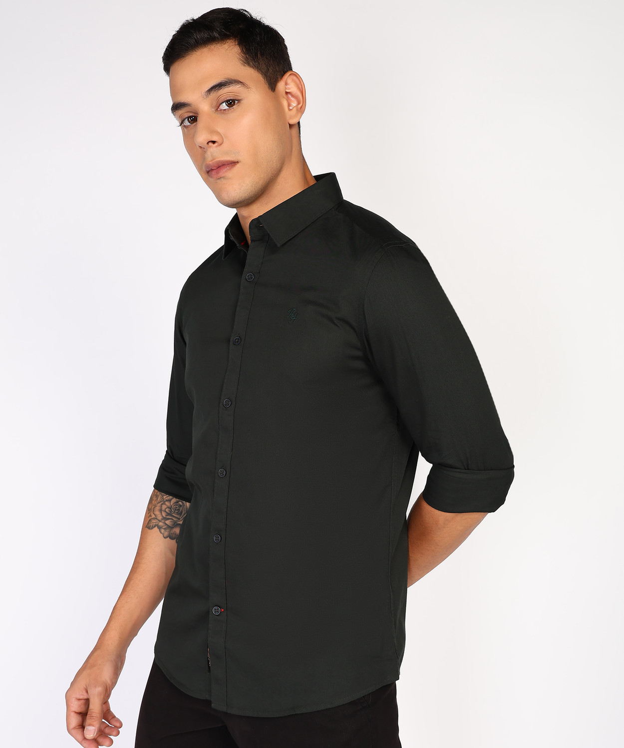 Image of BEING HUMAN Men Solid Casual Green Shirt