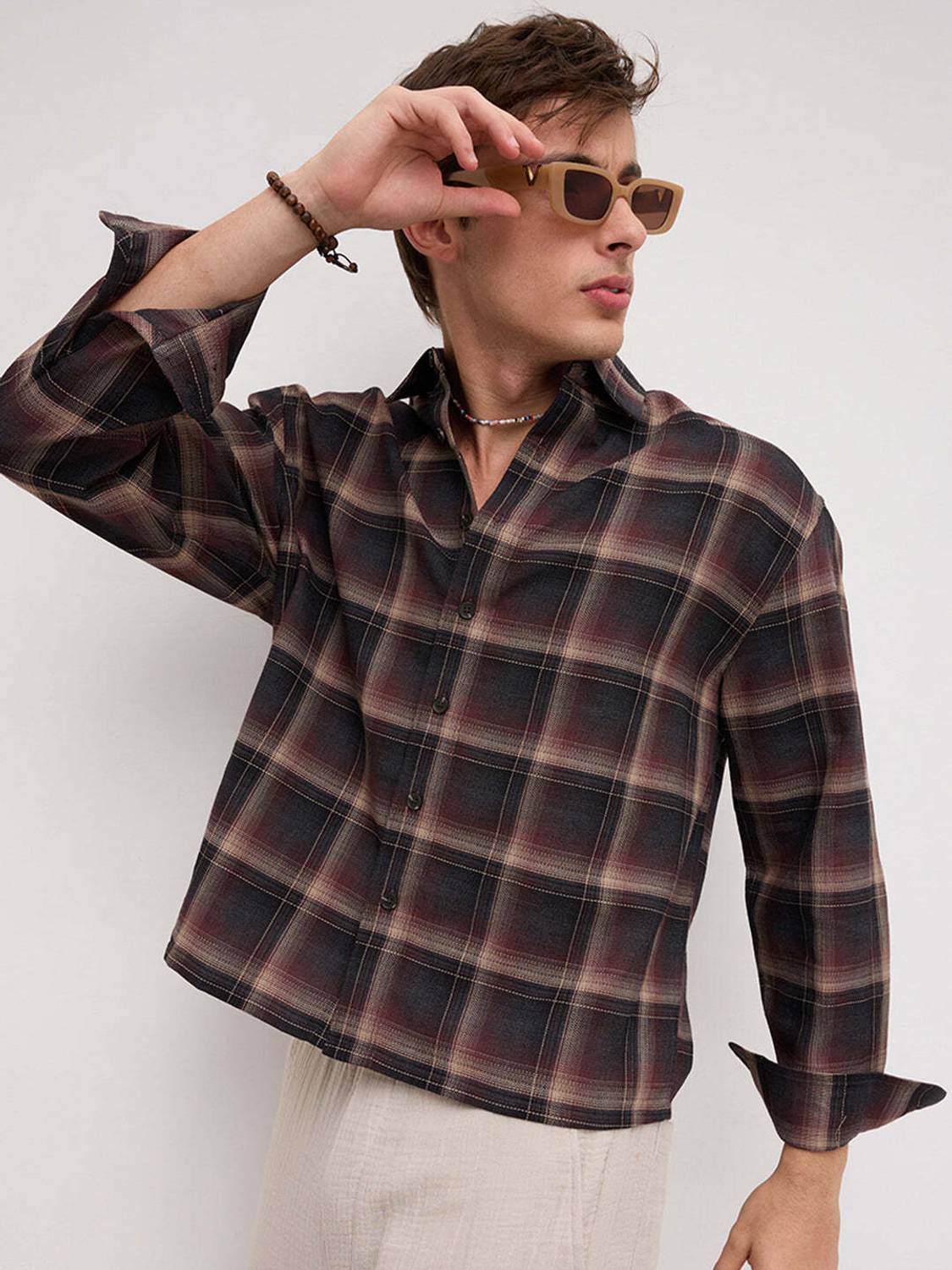 VASTRADO Men Checkered Casual Brown Shirt - Image 2