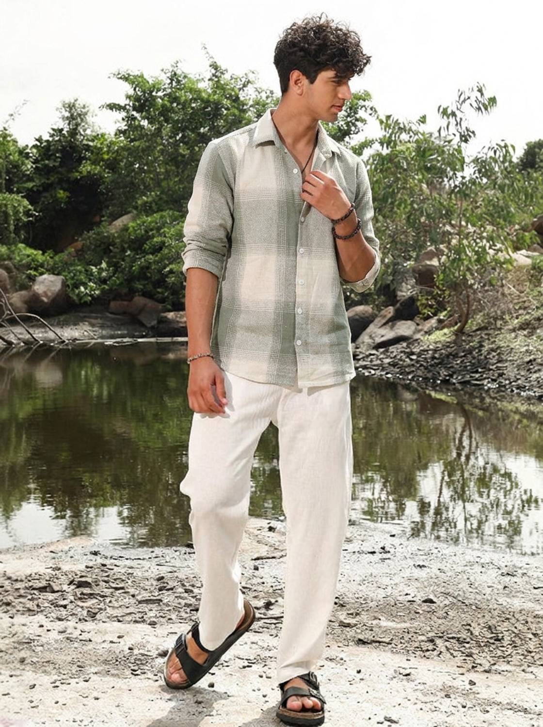 RADHIKA Men Green Checkered Casual Shirt - Image 3