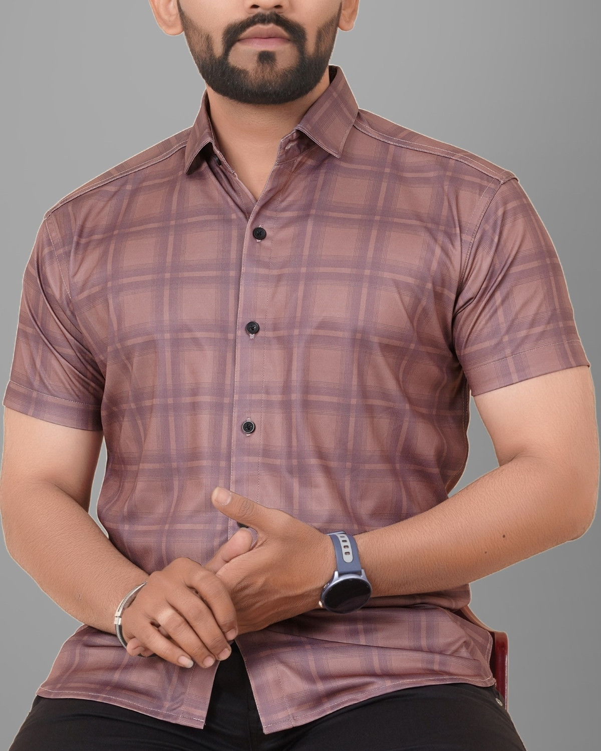 Image of METRONAUT Men Checkered Casual Brown Shirt