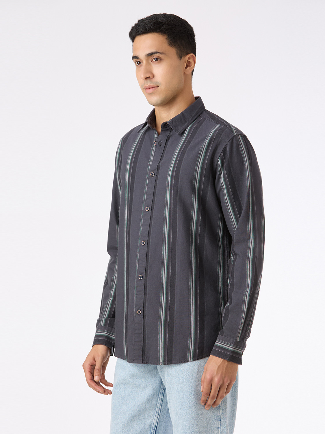 Image of Pepe Jeans Men Striped Casual Grey Shirt
