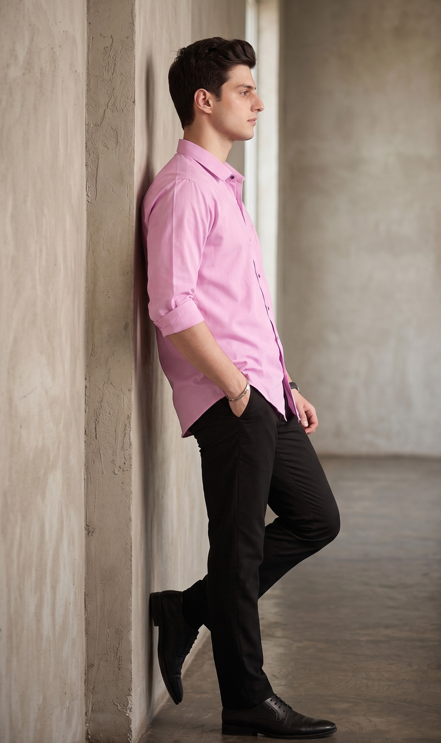 Image of FIBERMILL Men Solid Formal Pink Shirt