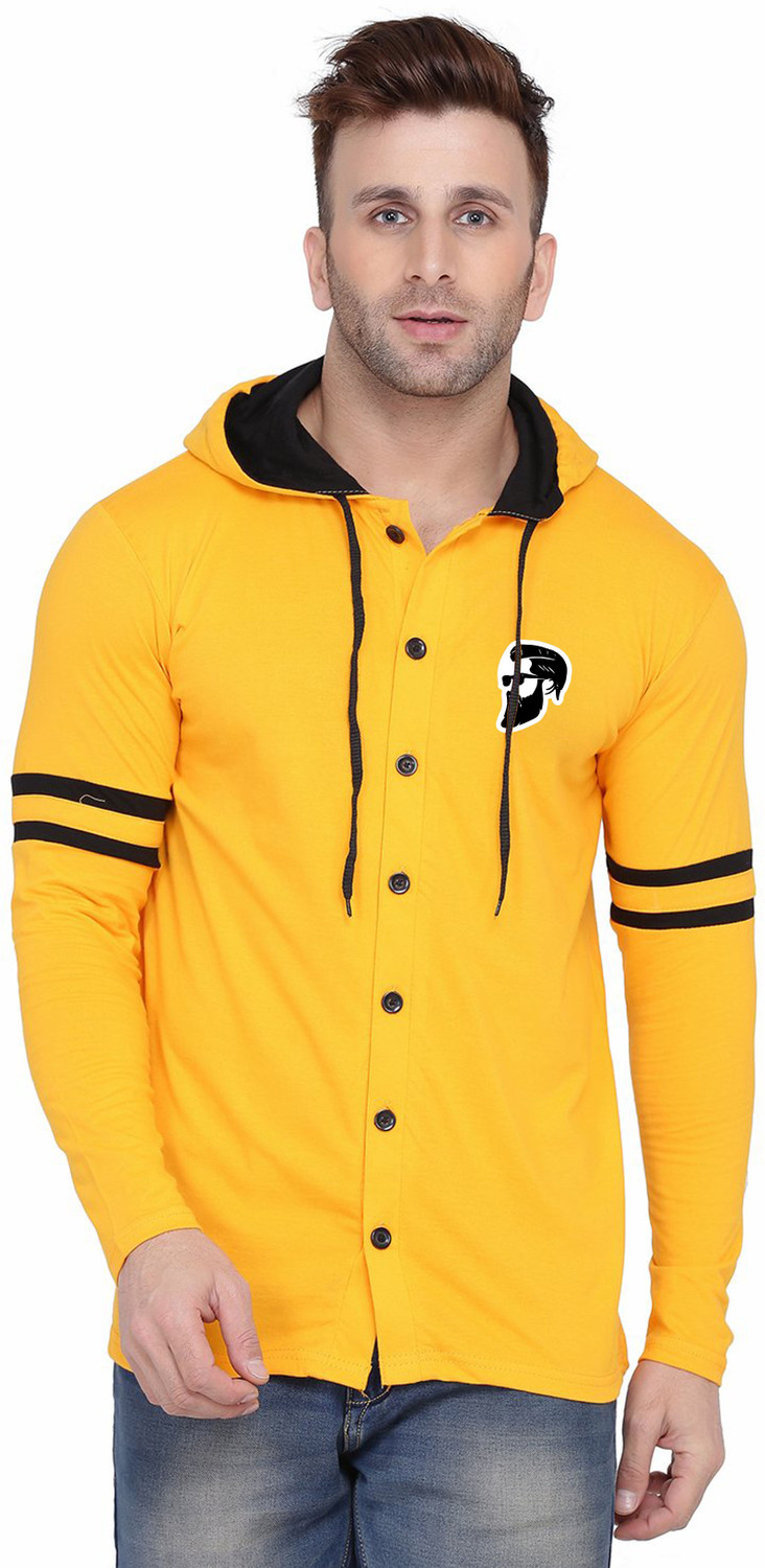 Image of Lawful Casual Men Solid Casual Yellow Shirt