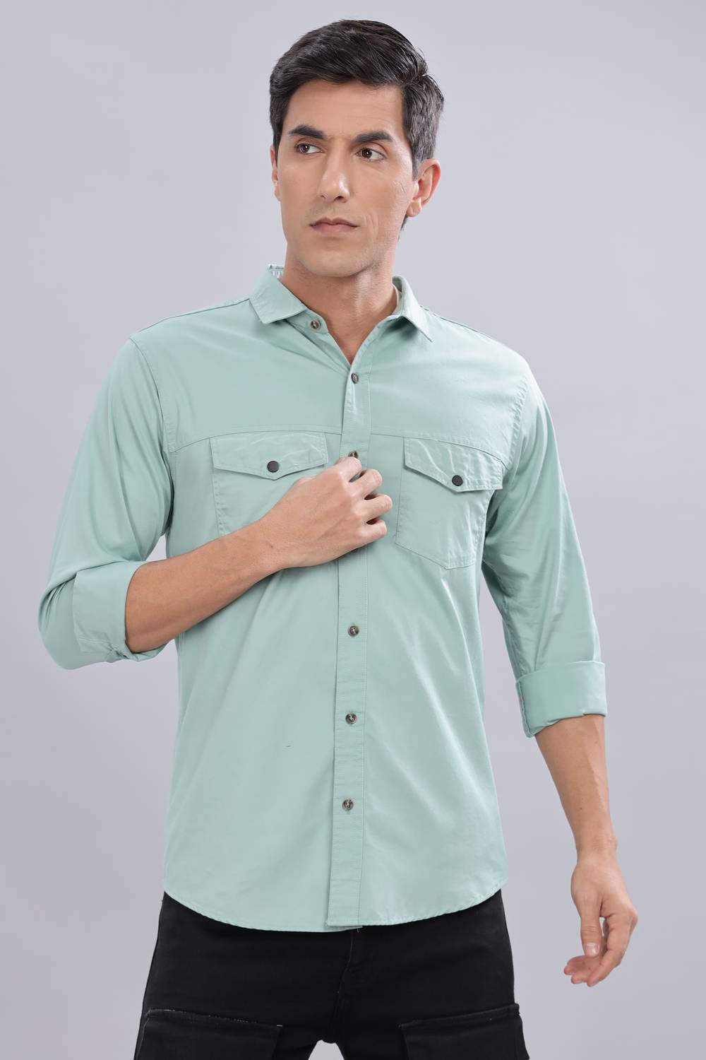 7th Legion Men Self Design Casual Light Green Shirt