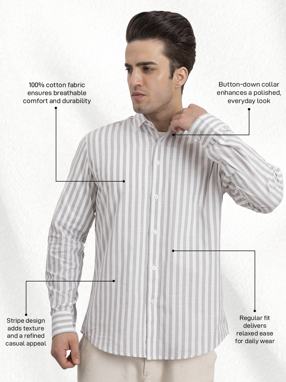 Image of RED TAPE Men Striped Casual Grey Shirt