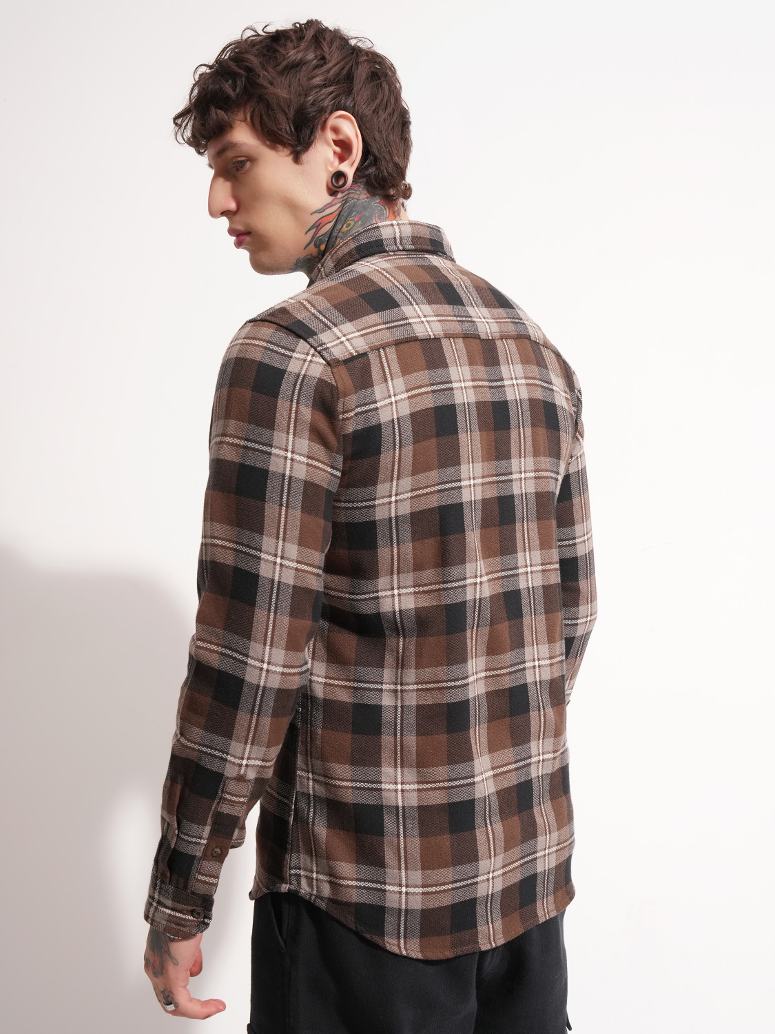 Image of HIGHLANDER Men Checkered Casual Brown Shirt