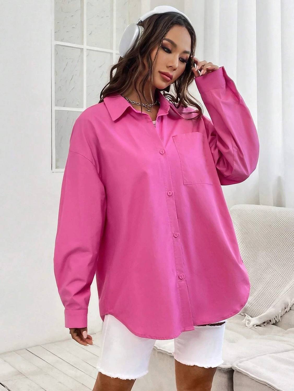 Hoc Women Solid Casual Pink Shirt