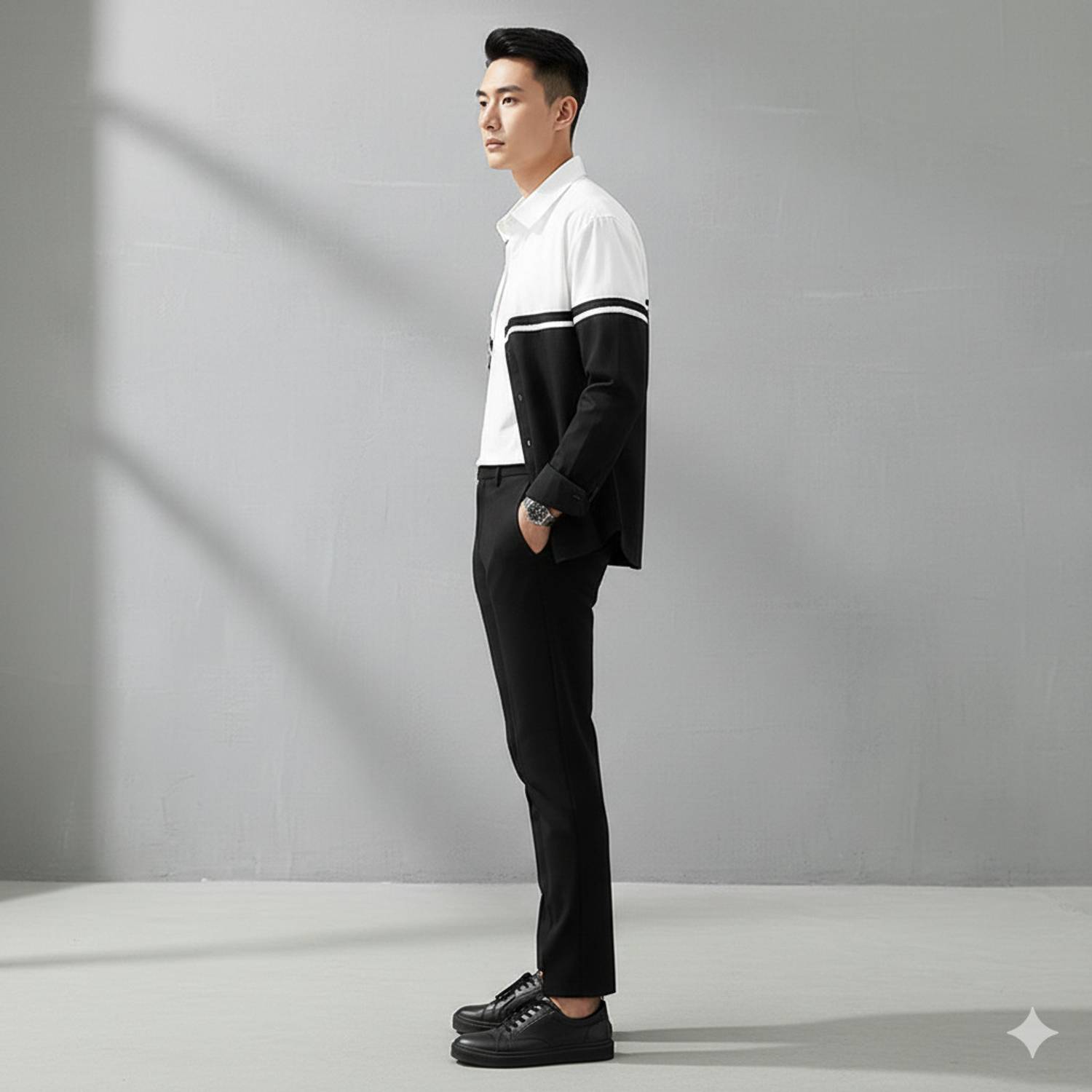 Kaps Choice Men Color Block, Striped Casual White, Black Shirt - Image 3