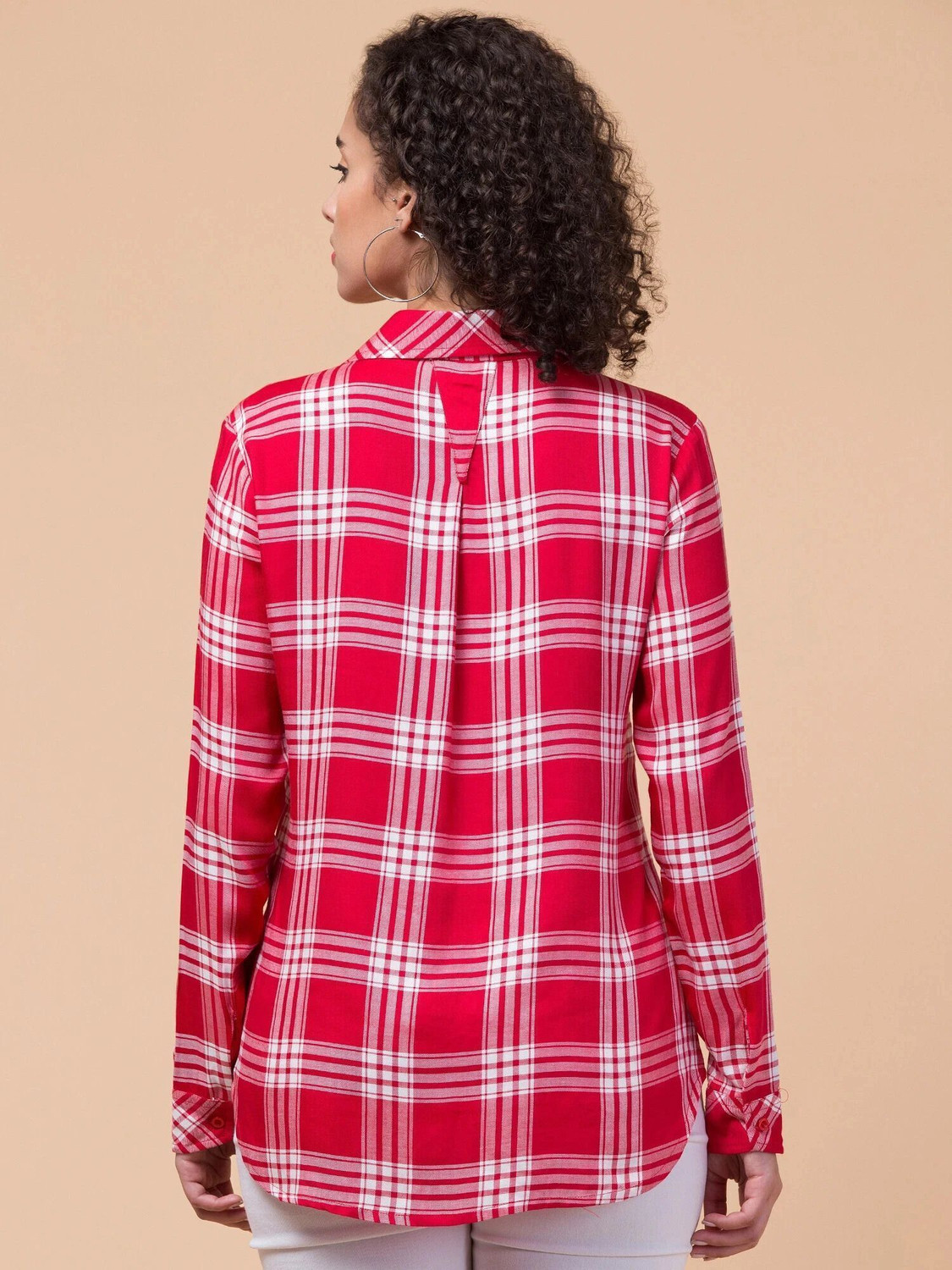 Image of Hive91 Women Checkered Casual Red, White Shirt