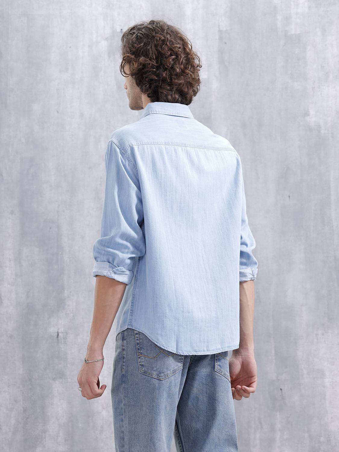 WROGN Men Solid Casual Blue Shirt - Image 3