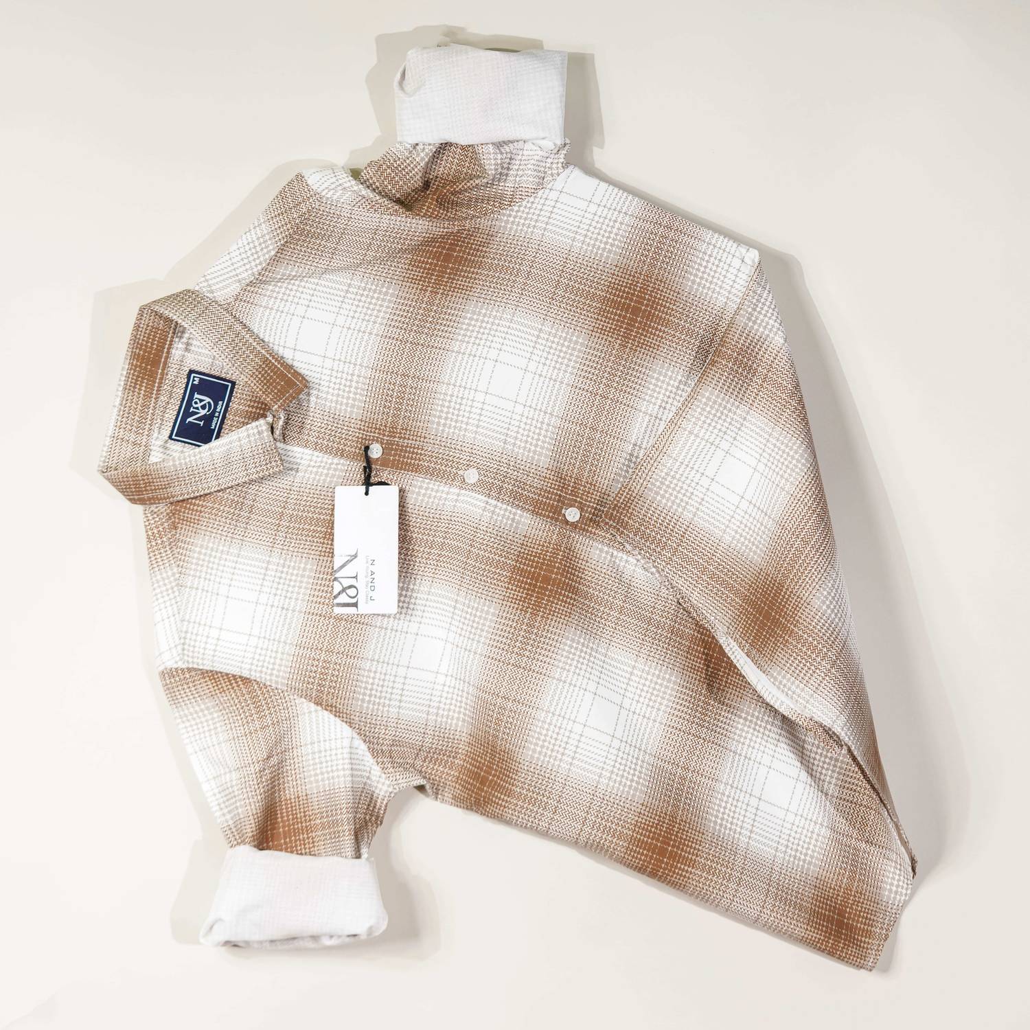 N & J Men's Checkered Brown, White Shirt